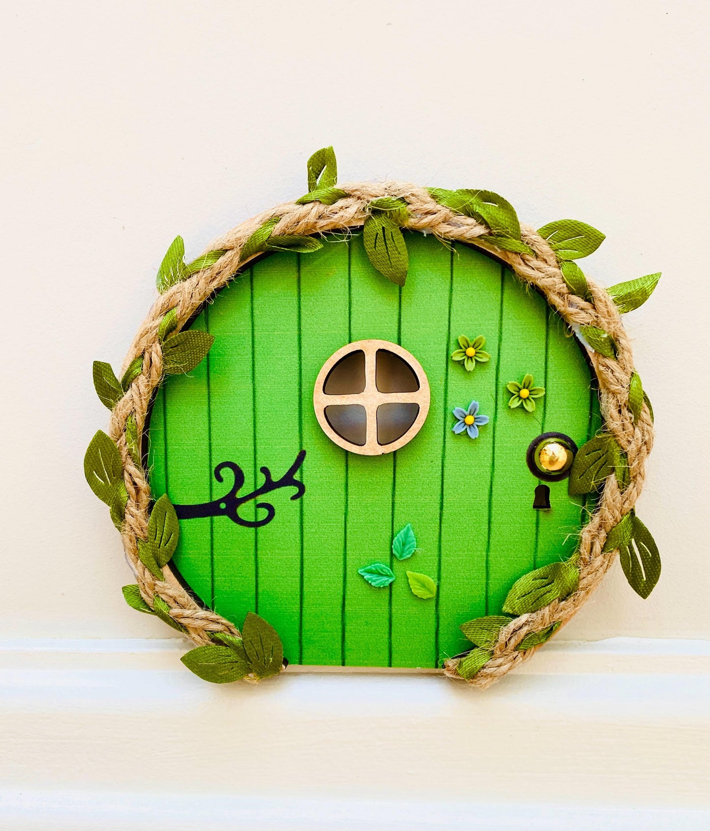 Green FAIRY DOOR with Ladder & Fairy Door Key for Fairy Bedroom