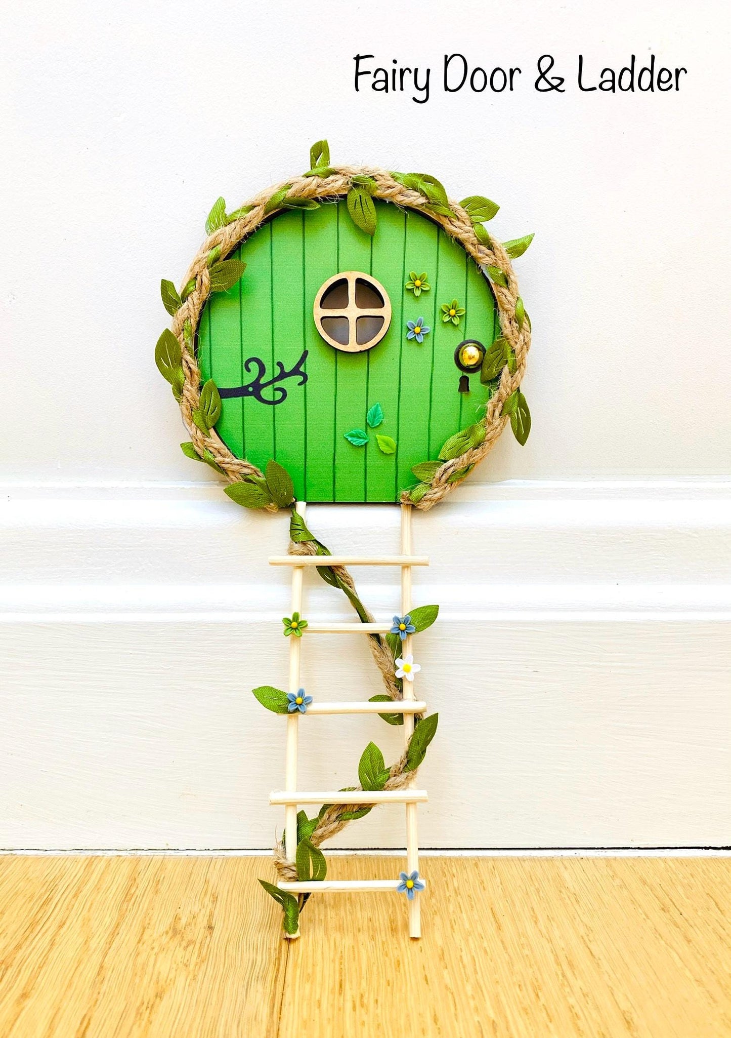Green FAIRY DOOR with Ladder & Fairy Door Key for Fairy Bedroom