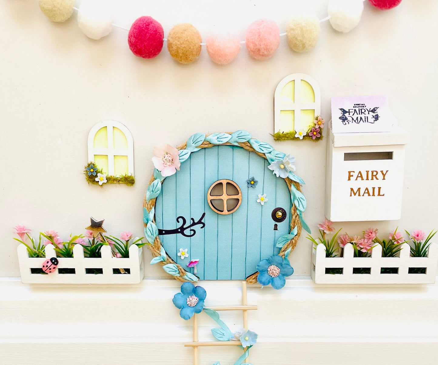 FAIRY DOOR with Ladder, Fairy Bench and Postbox for Fairy Bedroom