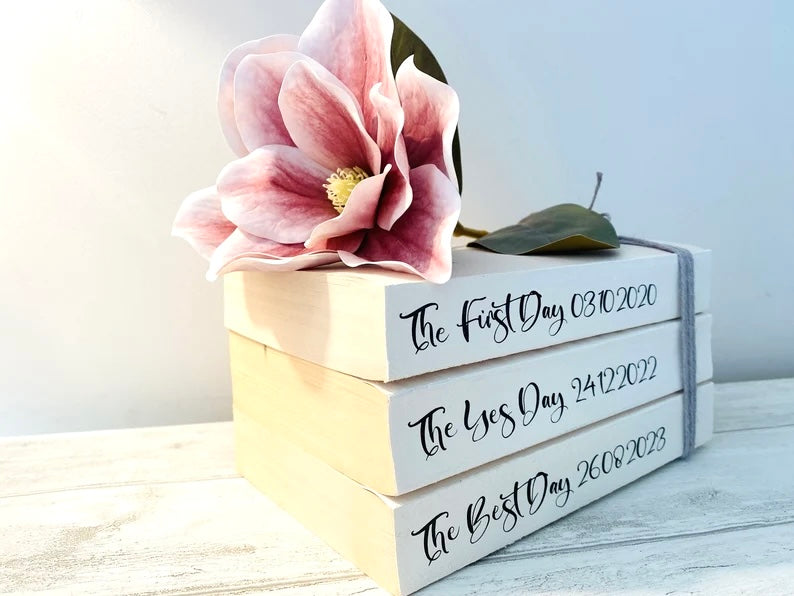 Personalized Wedding Date Book Stack: Custom Table Decor, Valentine's Gift