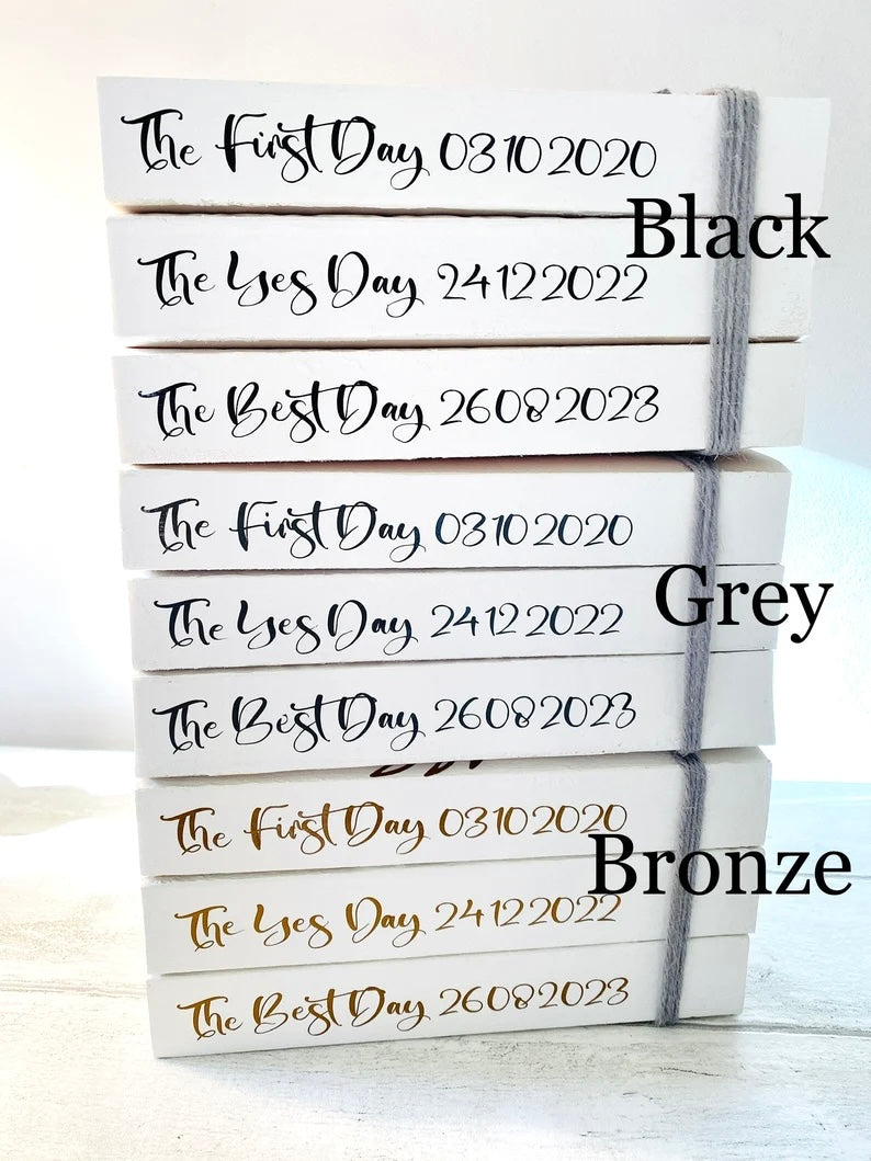 Personalized Wedding Date Book Stack: Custom Table Decor, Valentine's Gift
