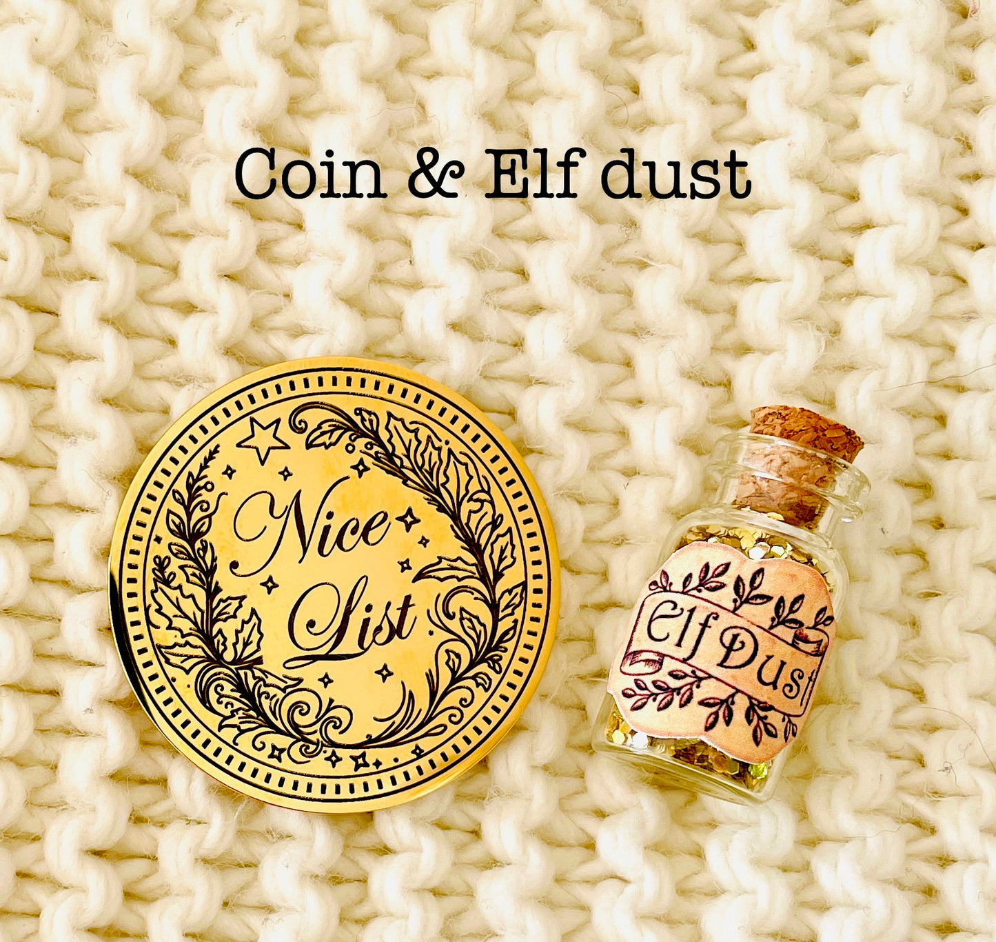 Nice List Christmas Coin with Elf Dust. True Believer Gold Coin from Santa (can be personalised)- Stocking Filler or Christmas Eve Box Filler