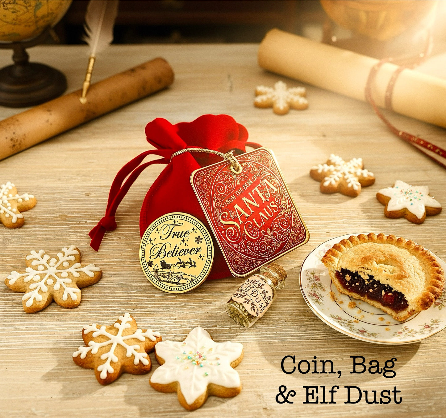 Nice List Christmas Coin with Elf Dust. True Believer Gold Coin from Santa (can be personalised)- Stocking Filler or Christmas Eve Box Filler