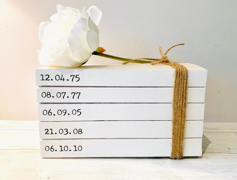 Special Dates Personalised Book Stack! White Book Stacks- home decor ornament, coffee table bookshelf decor, wedding decor