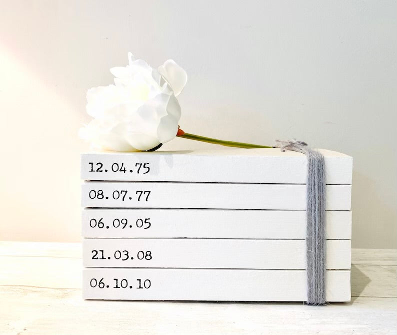 Special Dates Personalised Book Stack! White Book Stacks- home decor ornament, coffee table bookshelf decor, wedding decor