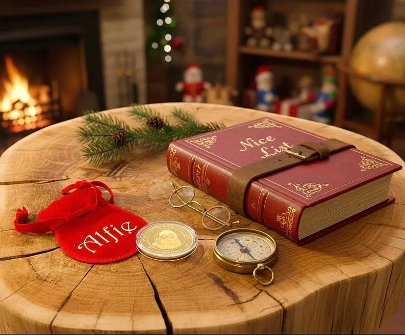 Santa Coin & Letter- perfect Father Christmas Gift (Christmas Eve Box filler- Personalised)- Nice List, Santa Golden Coin, Xmas Elf Dust