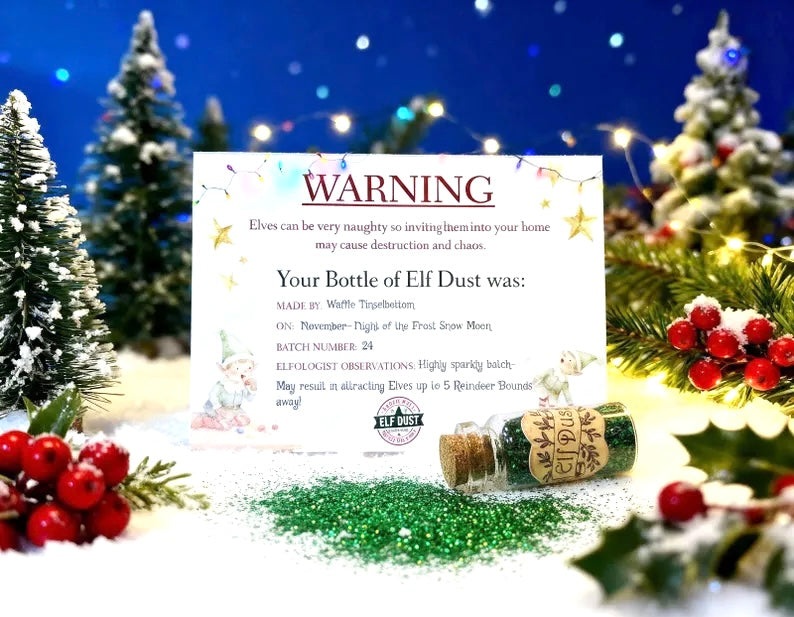 ELF DUST mini bottles- exciting Stocking Filler or Christmas Eve Box gift! Encourage your Christmas Elf back!