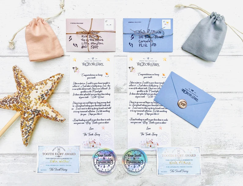DELUXE Tooth Fairy LETTER with Tooth Certificate, Fairy Gold Coin, Fairy Dust and Tooth Fairy Gifts- Tooth Fairy Kit