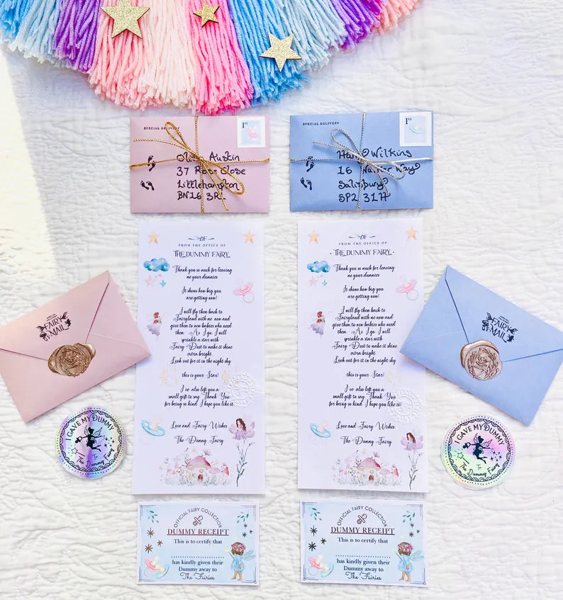 Dummy Fairy LETTER and Dummy Fairy MEDAL! Fairy Gold Coin and Fairy Dust. Binkie Fairy Letter, Soother Fairy Letter & Pacifier Fairy Letter