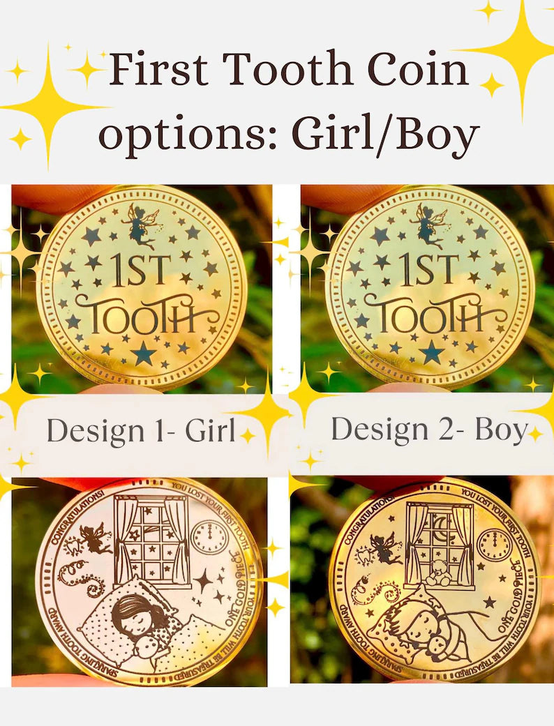 COMPLETE Tooth Fairy Kit | 20 Tooth Fairy Gold COINS & LETTERS - one for each tooth! First Tooth Fairy Kit | Buy individually or as a set