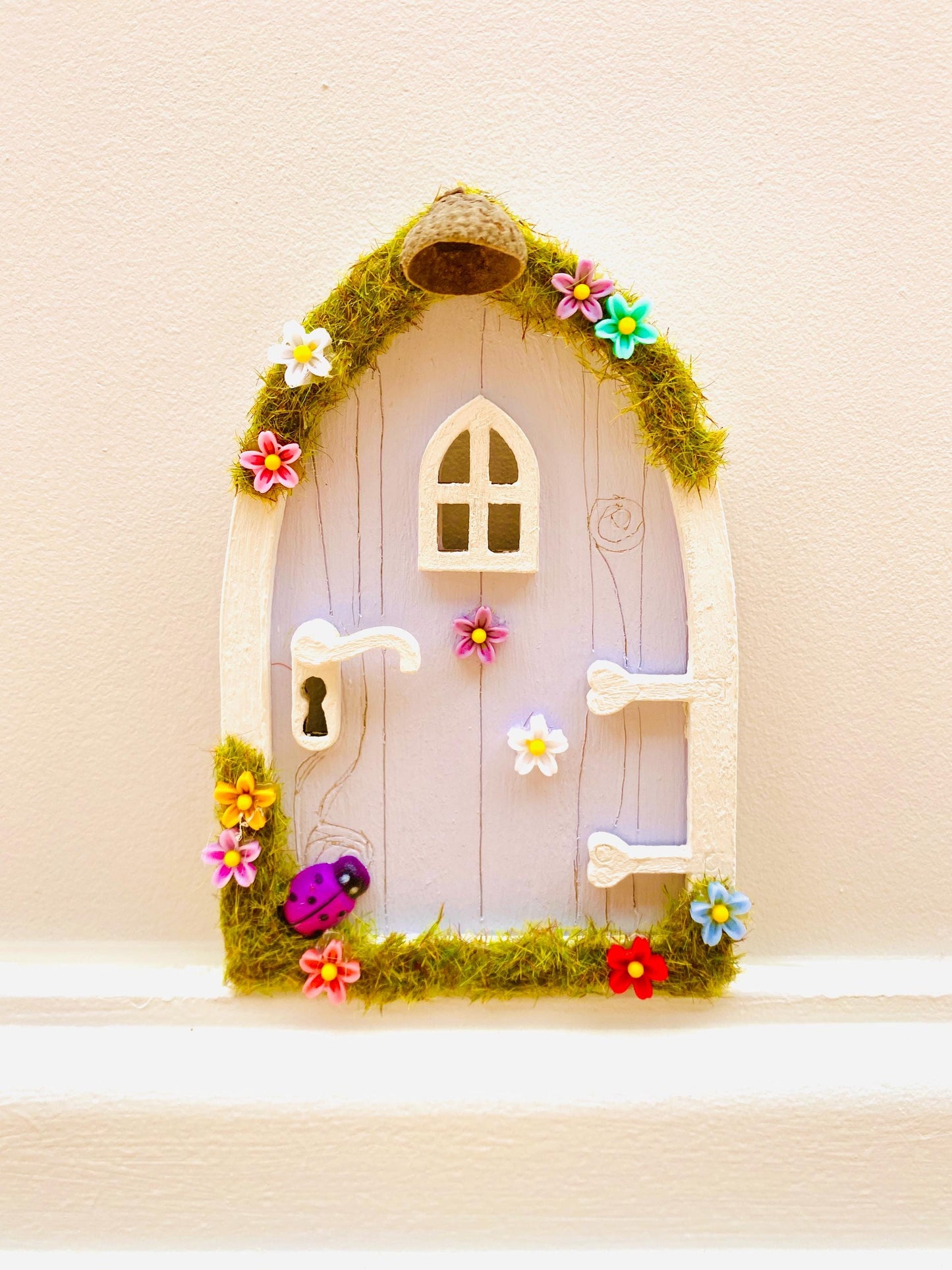 Lilac FAIRY DOOR with Ladder, Fairy Bench & Fairy Postbox for Fairy Bedroom- Lilac Fairy Door