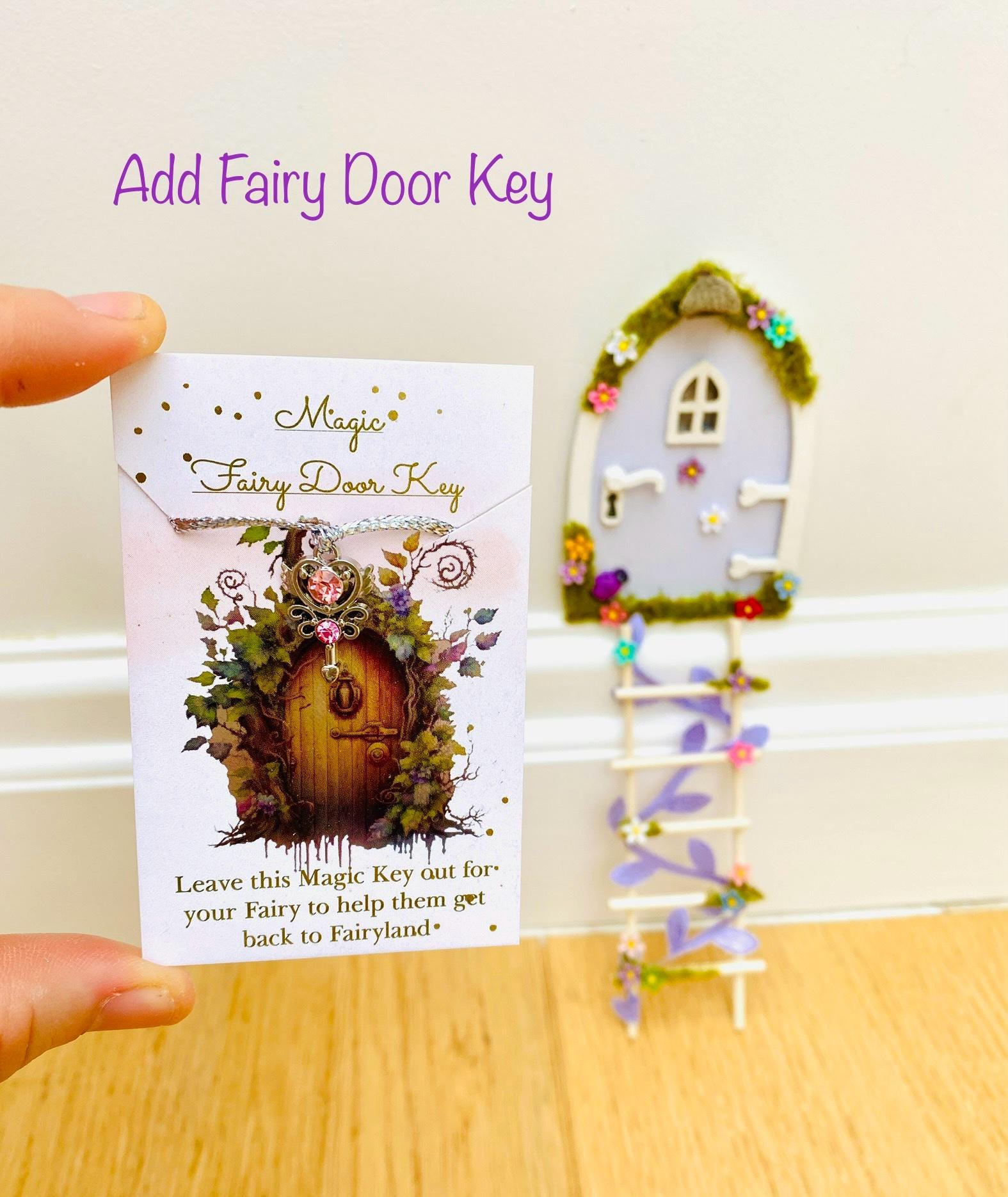Lilac FAIRY DOOR with Ladder, Fairy Bench & Fairy Postbox for Fairy Bedroom- Lilac Fairy Door