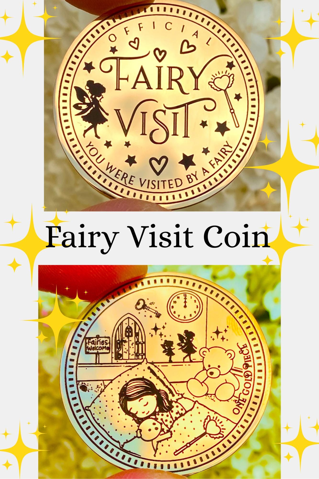 OPENING Fairy Doors - Fairy Bedroom Decor- perfect Fairy Birthday Gift! Fairy Door Key with Fairy Dust and Fairy Gold Coin.