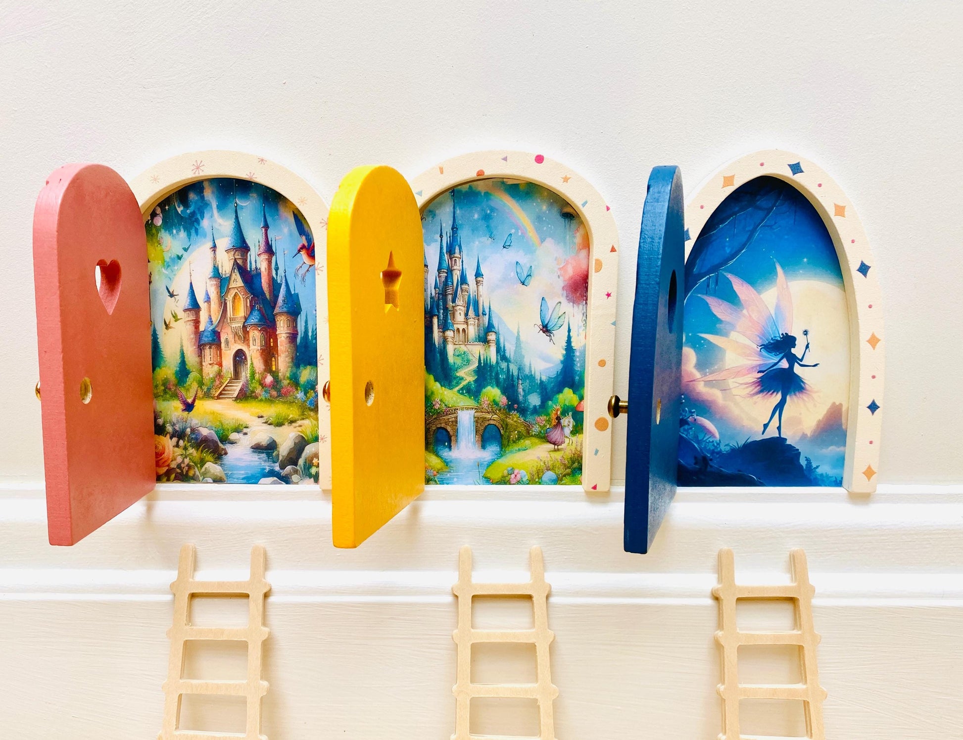 OPENING Fairy Doors - Fairy Bedroom Decor- perfect Fairy Birthday Gift! Fairy Door Key with Fairy Dust and Fairy Gold Coin.