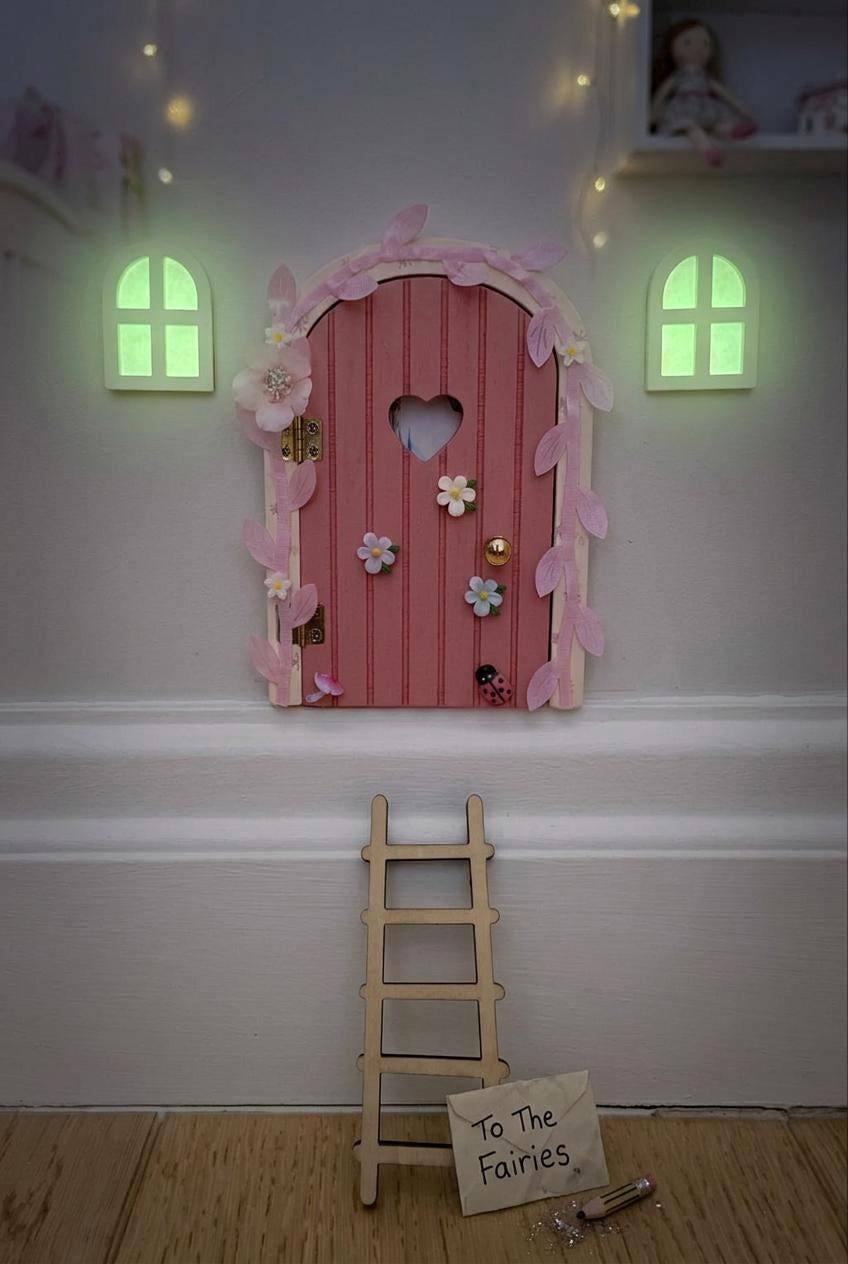 OPENING Fairy Doors -Fairy Bedroom Decor- perfect Fairy Birthday Gift! Wooden Fairy Door with Key, Fairy Dust and Fairy Gold Coin.