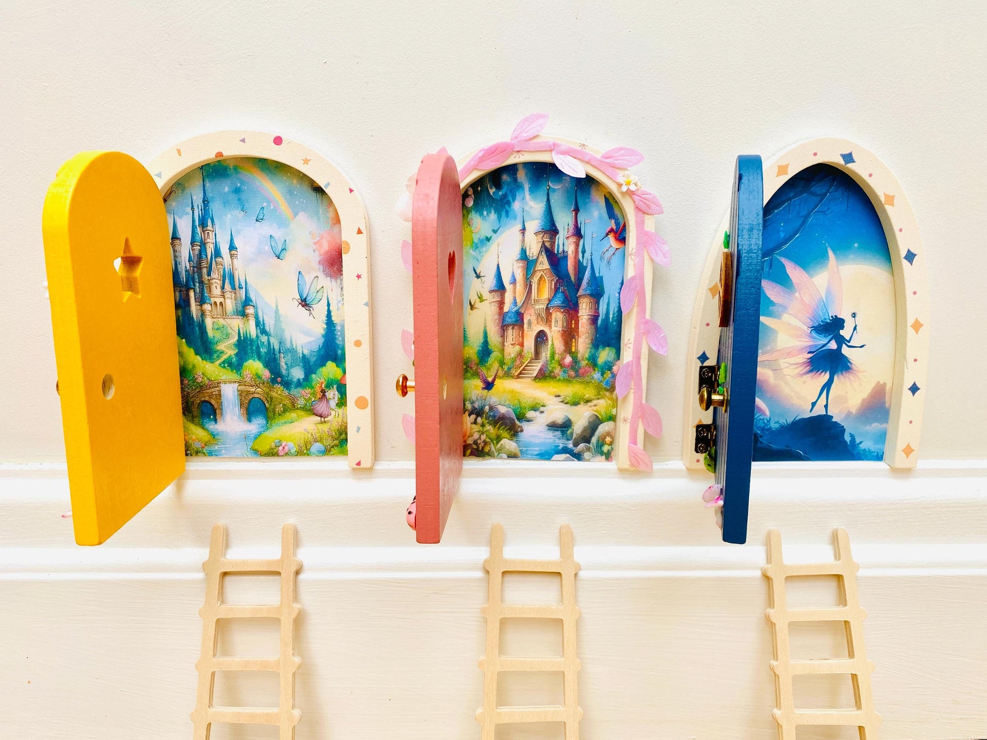 OPENING Fairy Doors -Fairy Bedroom Decor- perfect Fairy Birthday Gift! Wooden Fairy Door with Key, Fairy Dust and Fairy Gold Coin.