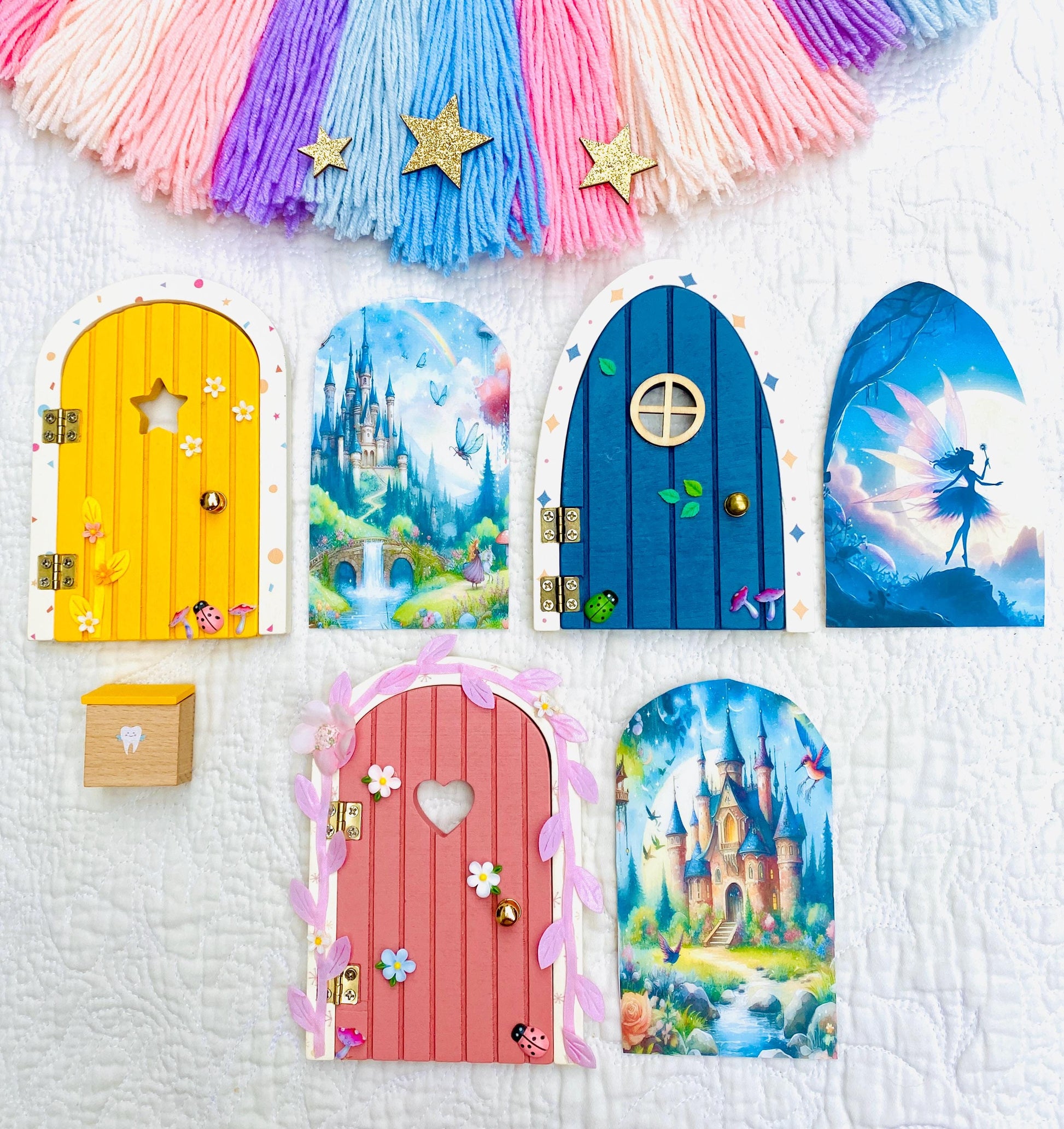 OPENING Fairy Doors -Fairy Bedroom Decor- perfect Fairy Birthday Gift! Wooden Fairy Door with Key, Fairy Dust and Fairy Gold Coin.