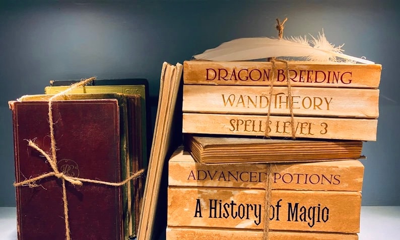 Old Spell Books & Wizard School Textbooks | Wizard bedroom decor | Fantasy Wedding Props __etsy:5953011664