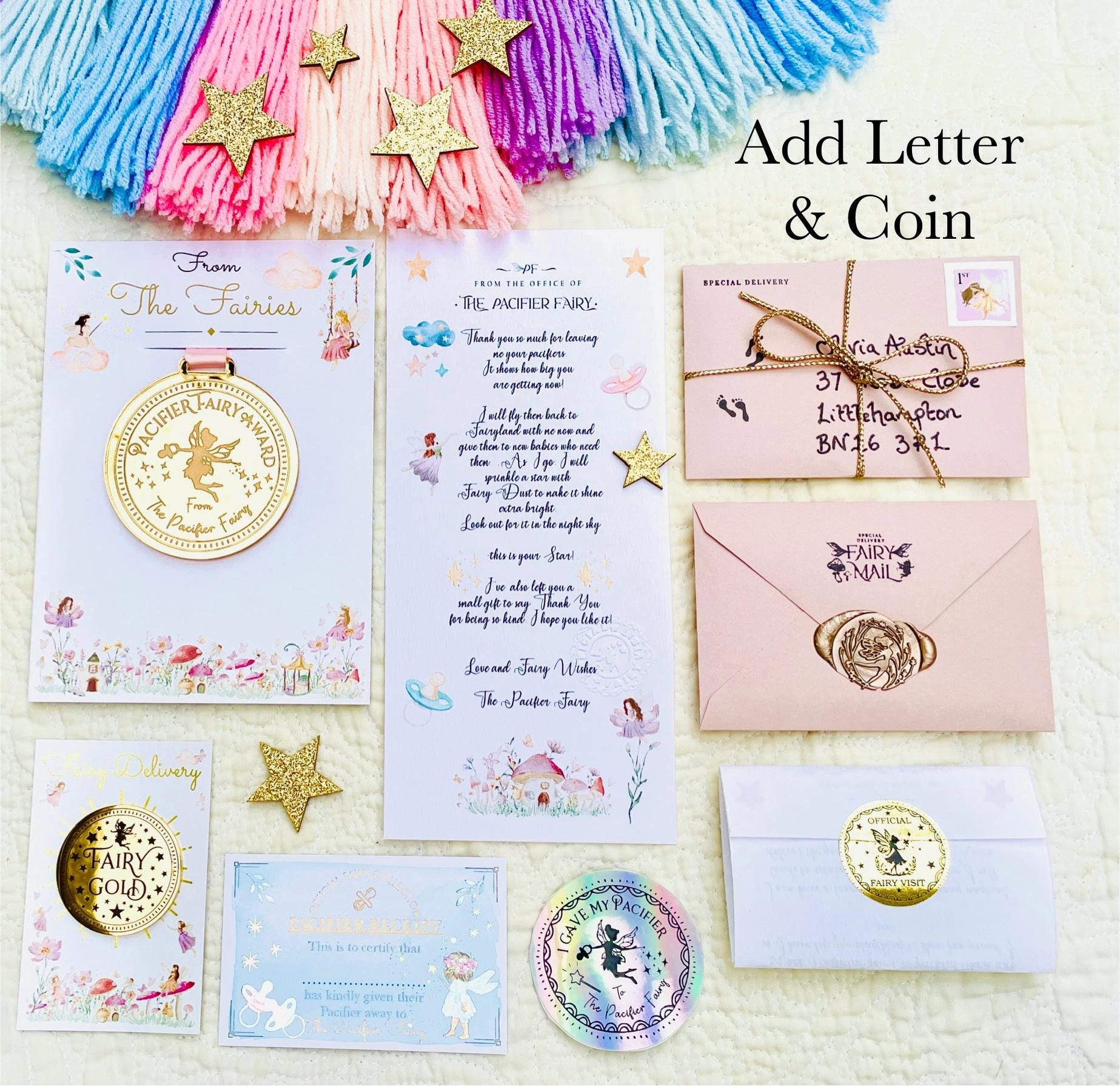 PACI Fairy MEDAL and Pacifier Fairy Letter! Paci Fairy Gift with Gold Coin and Fairy Dust (Binky Fairy Letter, Soother Fairy Letter). __etsy:7646790527
