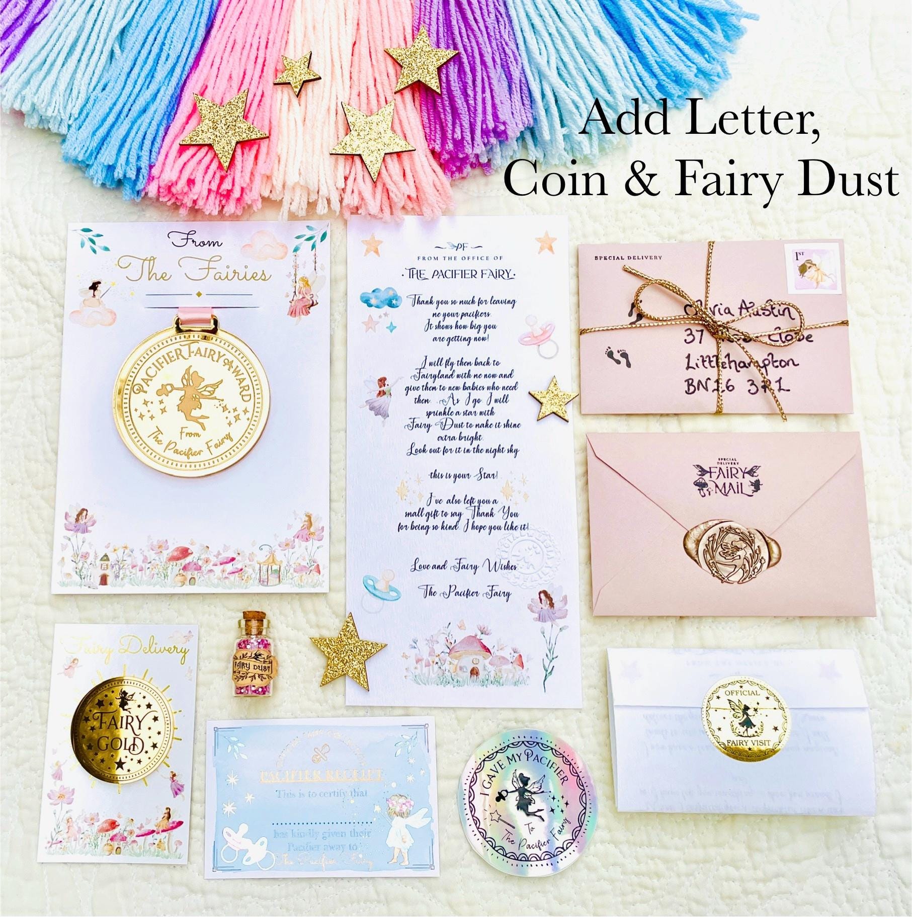 PACI Fairy MEDAL and Pacifier Fairy Letter! Paci Fairy Gift with Gold Coin and Fairy Dust (Binky Fairy Letter, Soother Fairy Letter). __etsy:7598843596