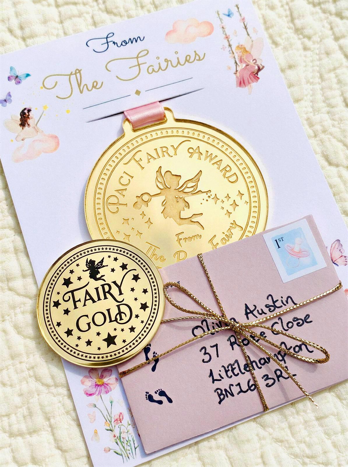 PACI Fairy MEDAL and Pacifier Fairy Letter! Paci Fairy Gift with Gold Coin and Fairy Dust (Binky Fairy Letter, Soother Fairy Letter). __etsy:7999196132