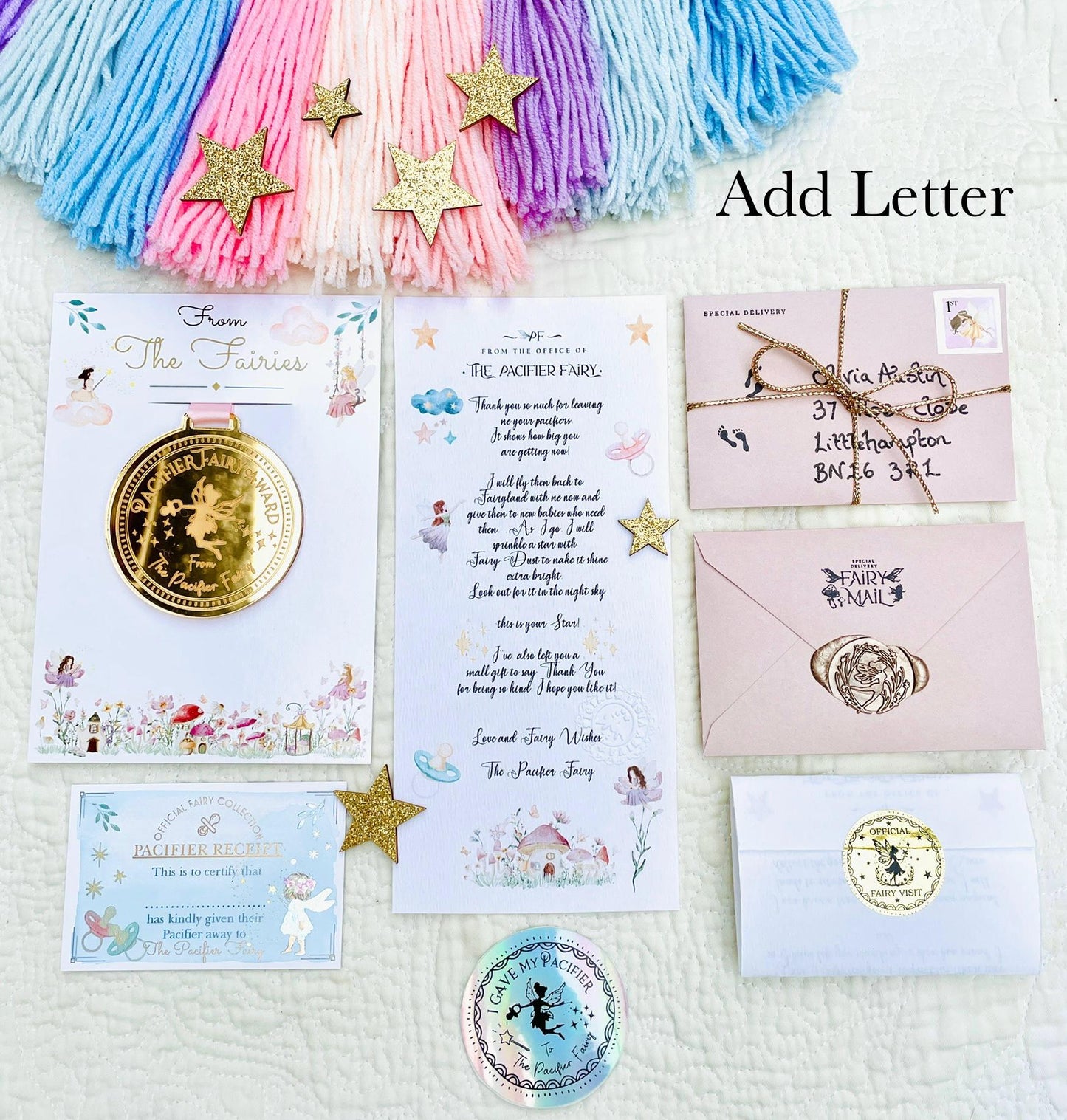 PACI Fairy MEDAL and Pacifier Fairy Letter! Paci Fairy Gift with Gold Coin and Fairy Dust (Binky Fairy Letter, Soother Fairy Letter). __etsy:7598814620