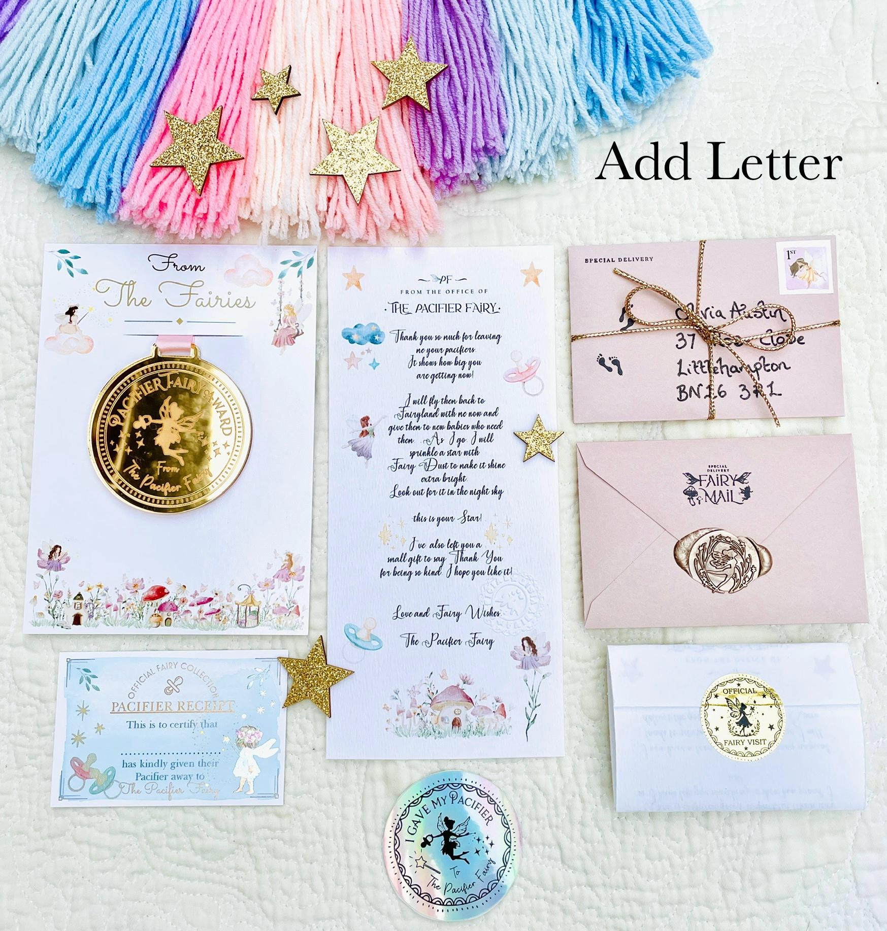 PACI Fairy MEDAL and Pacifier Fairy Letter! Paci Fairy Gift with Gold Coin and Fairy Dust (Binky Fairy Letter, Soother Fairy Letter). __etsy:7598814620