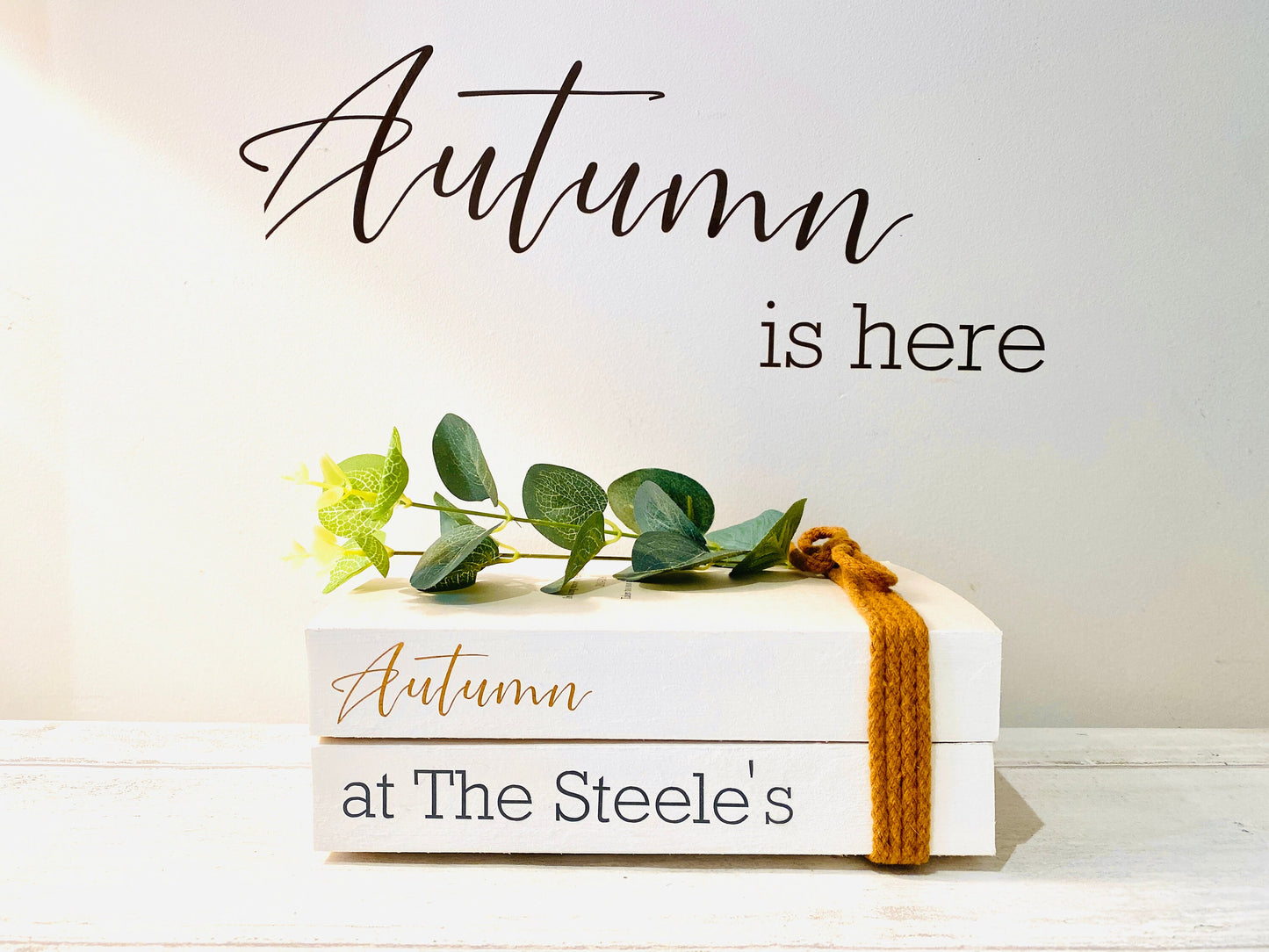 Personalised Autumn Book Stack Decor: Welcome Hallway Ornament. Fall Decor.