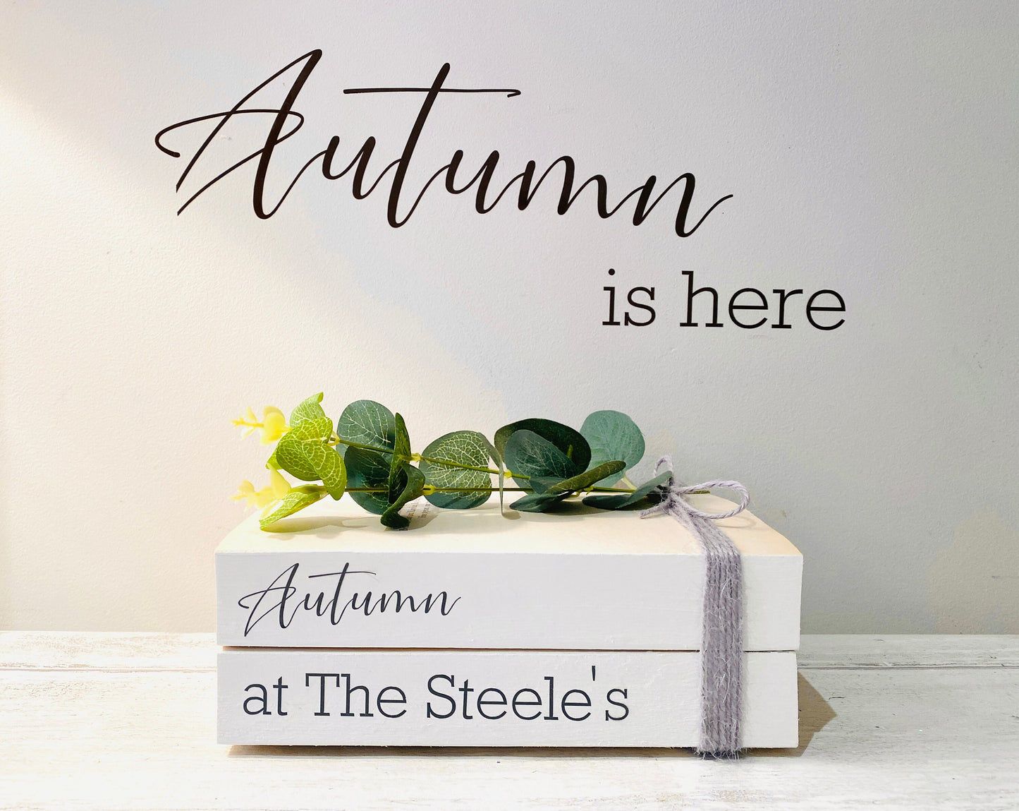 Personalised Autumn Book Stack Decor: Welcome Hallway Ornament. Fall Decor.