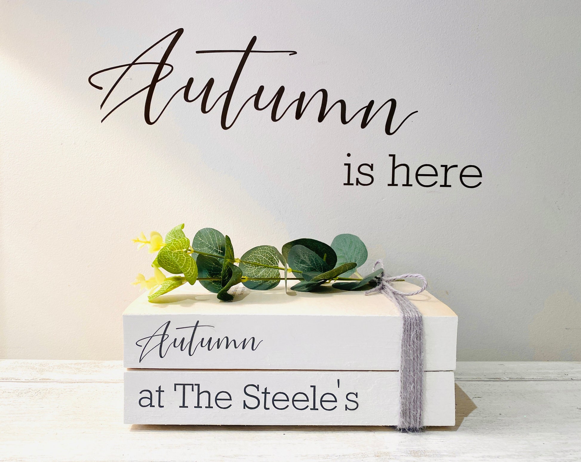 Personalised Autumn Book Stack Decor: Welcome Hallway Ornament. Fall Decor.