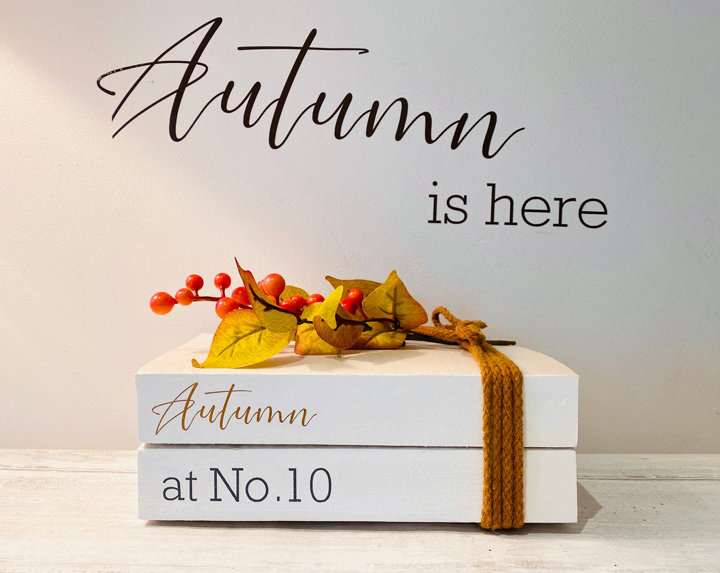 Personalised Autumn Book Stack Decor: Welcome Hallway Ornament. Fall Decor.
