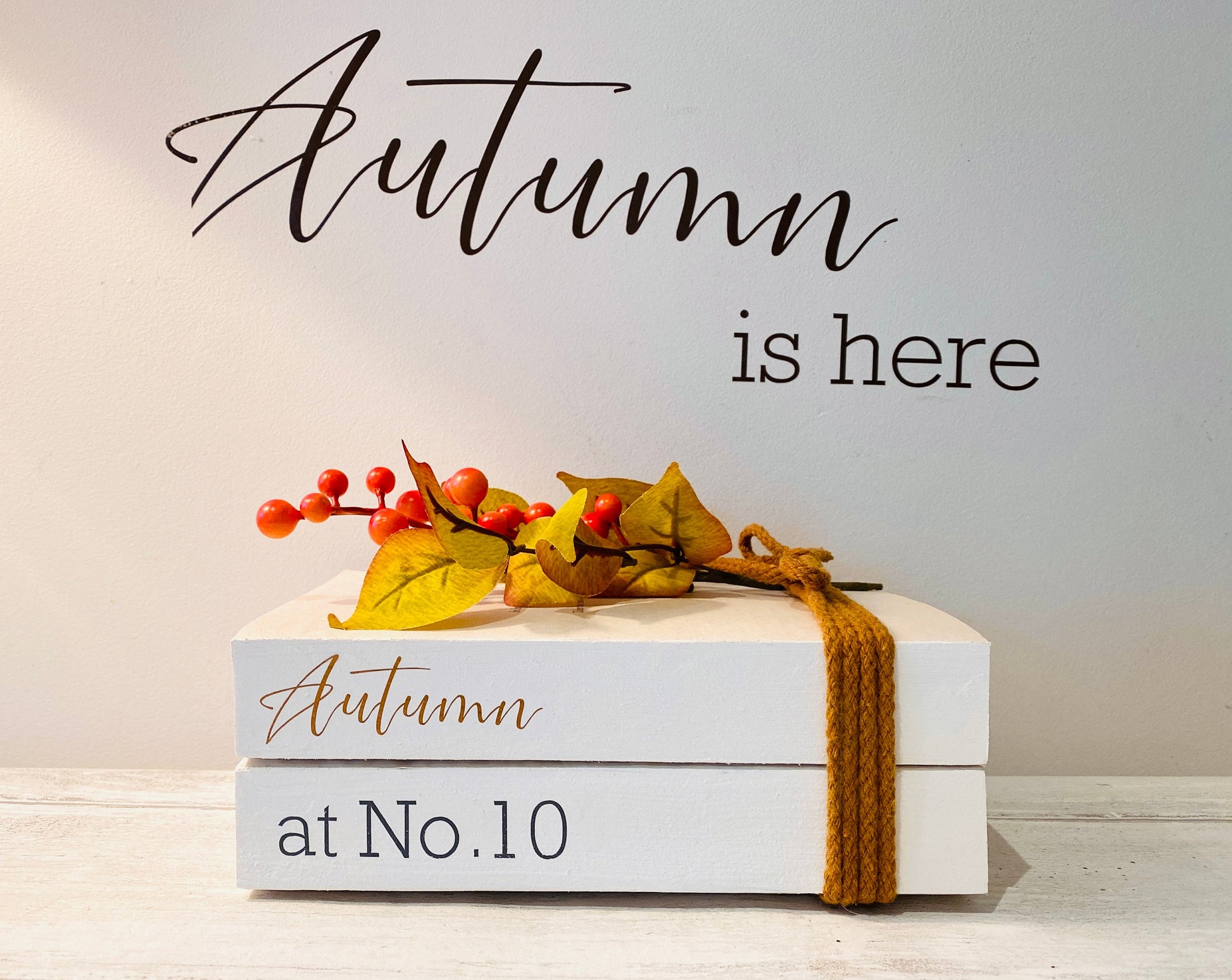 Personalised Autumn Book Stack Decor: Welcome Hallway Ornament. Fall Decor.