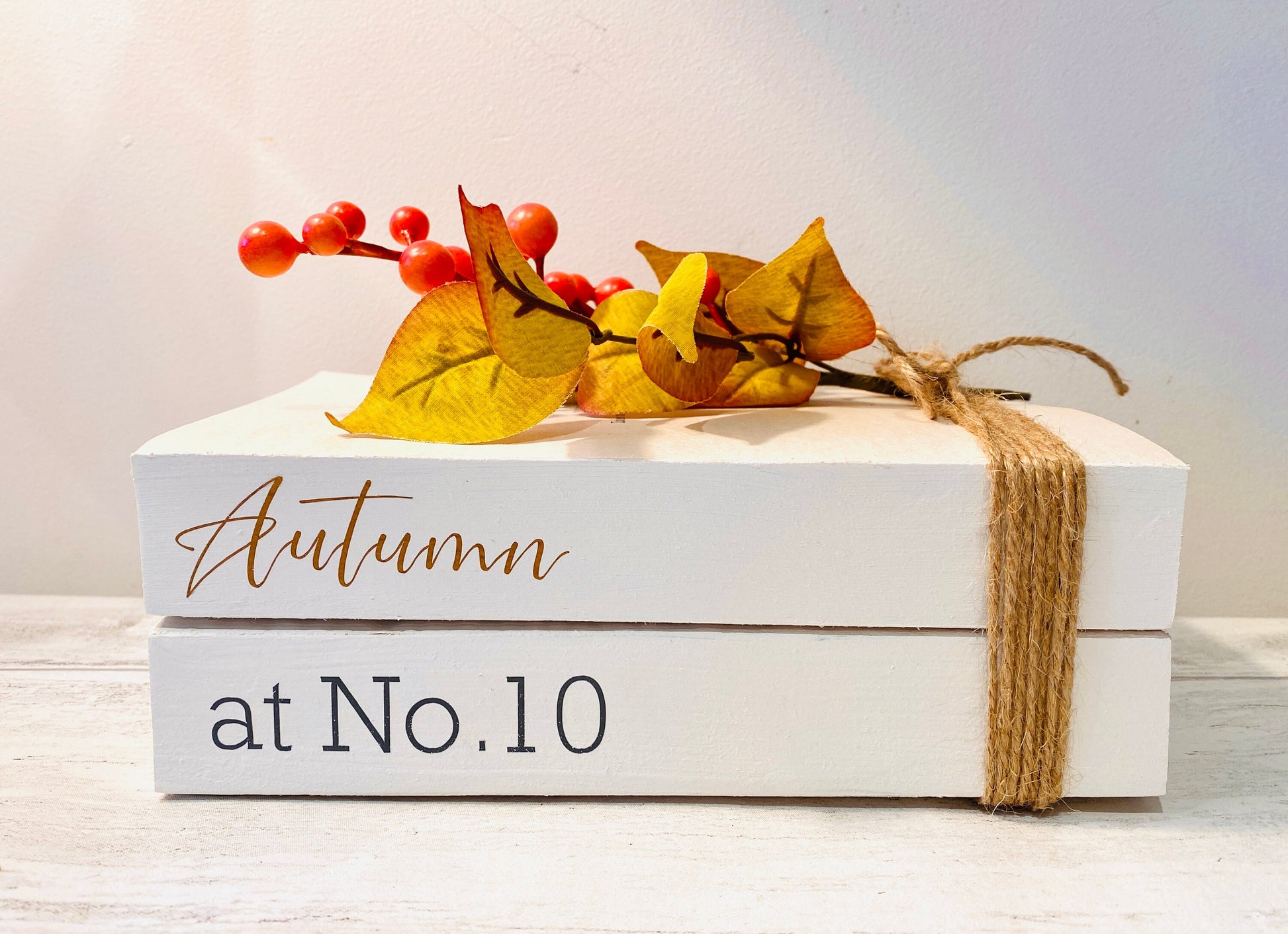 Personalised Autumn Book Stack Decor: Welcome Hallway Ornament. Fall Decor.