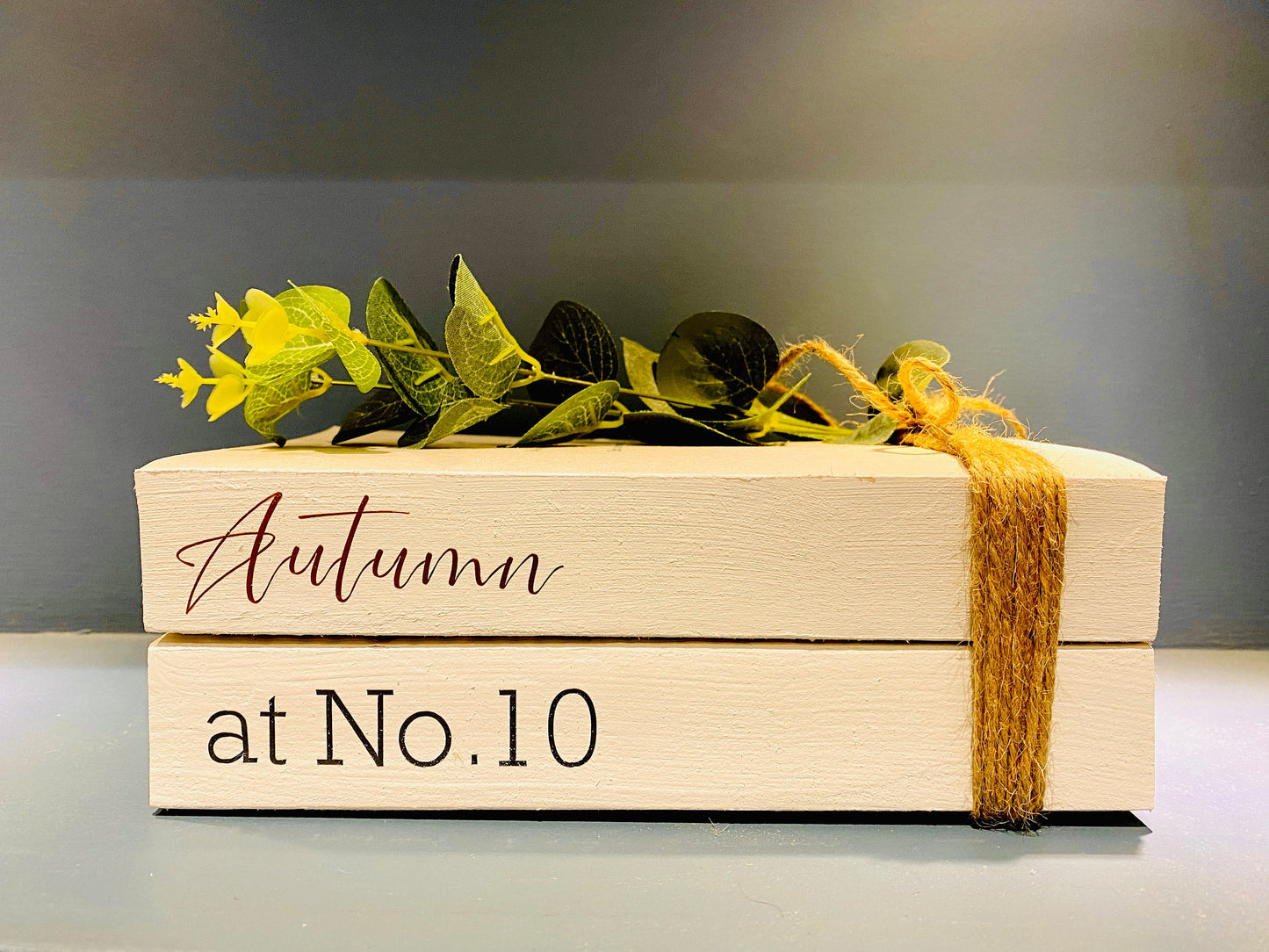 Personalised Autumn Book Stack Decor: Welcome Hallway Ornament. Fall Decor.