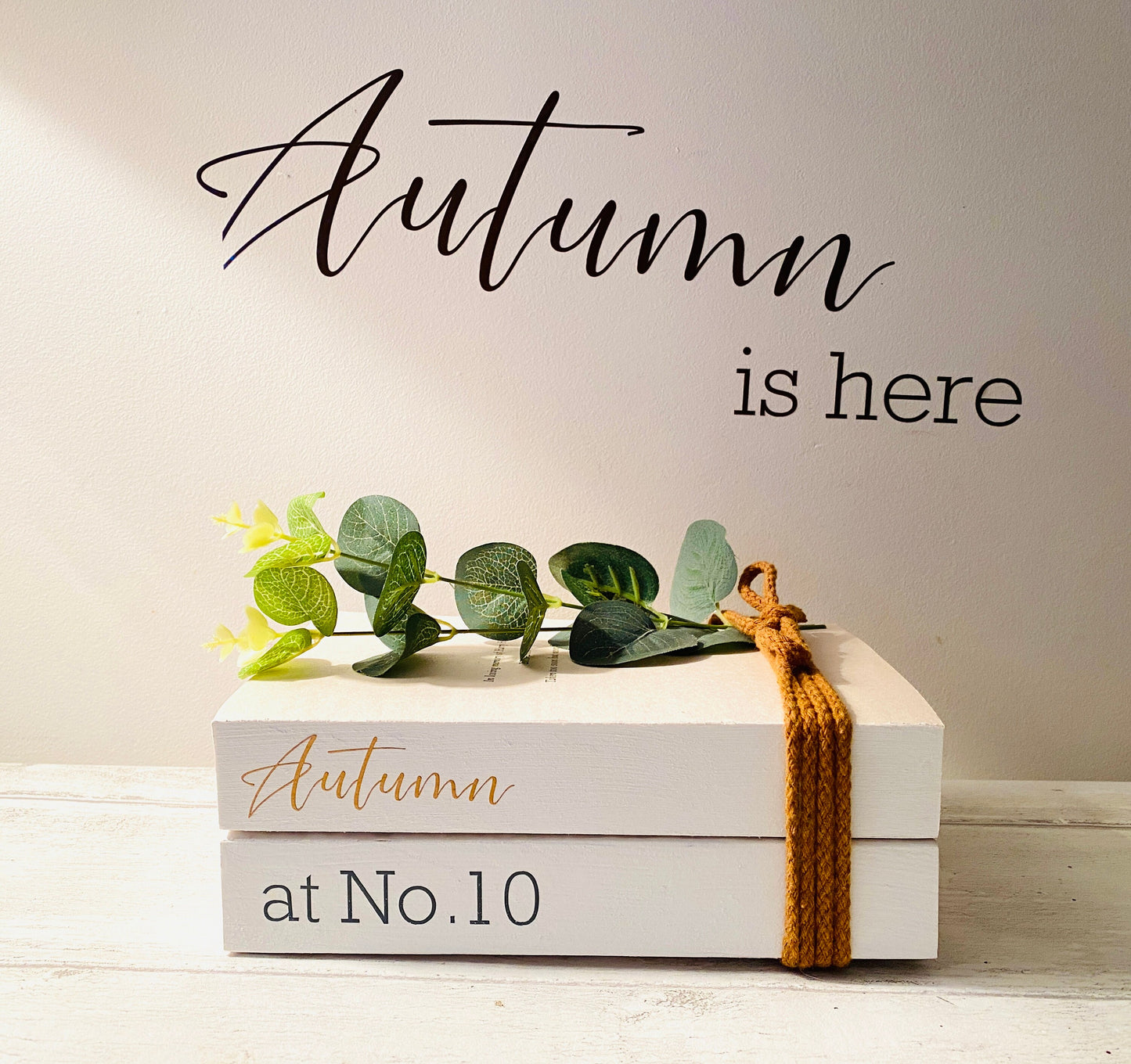 Personalised Autumn Book Stack Decor: Welcome Hallway Ornament. Fall Decor.