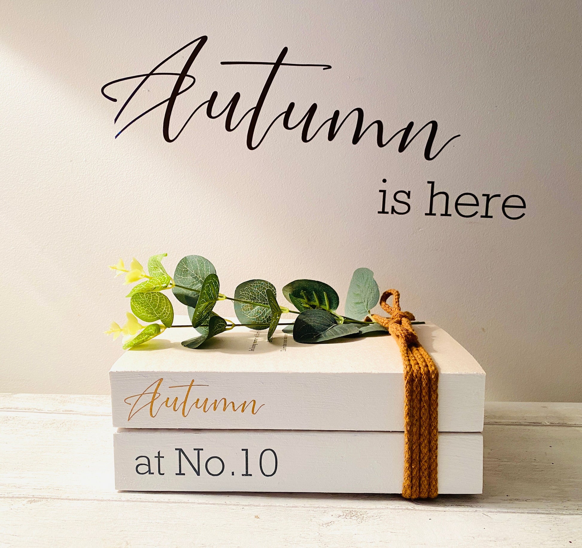 Personalised Autumn Book Stack Decor: Welcome Hallway Ornament. Fall Decor.