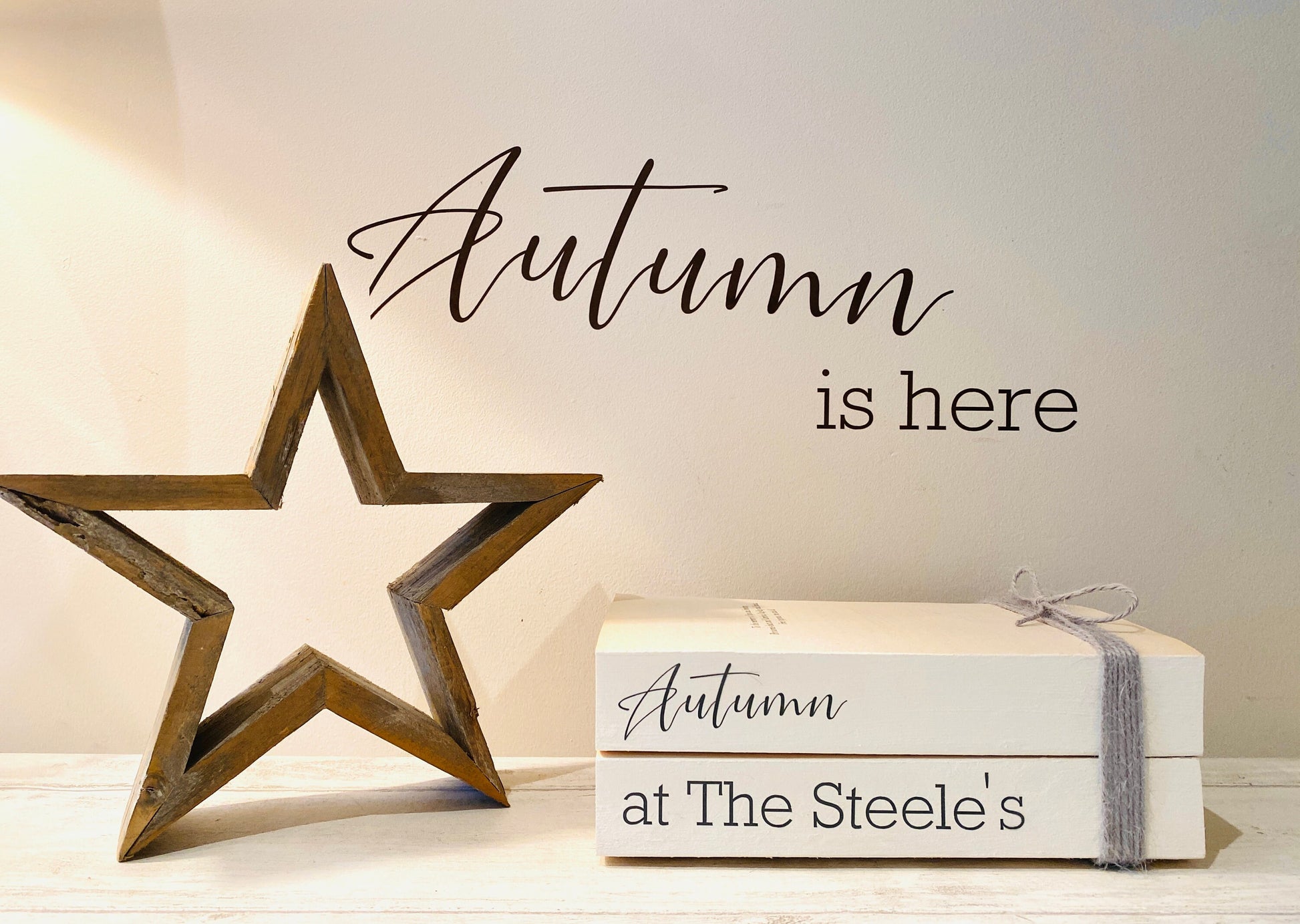 Personalised Autumn Book Stack Decor: Welcome Hallway Ornament. Fall Decor.
