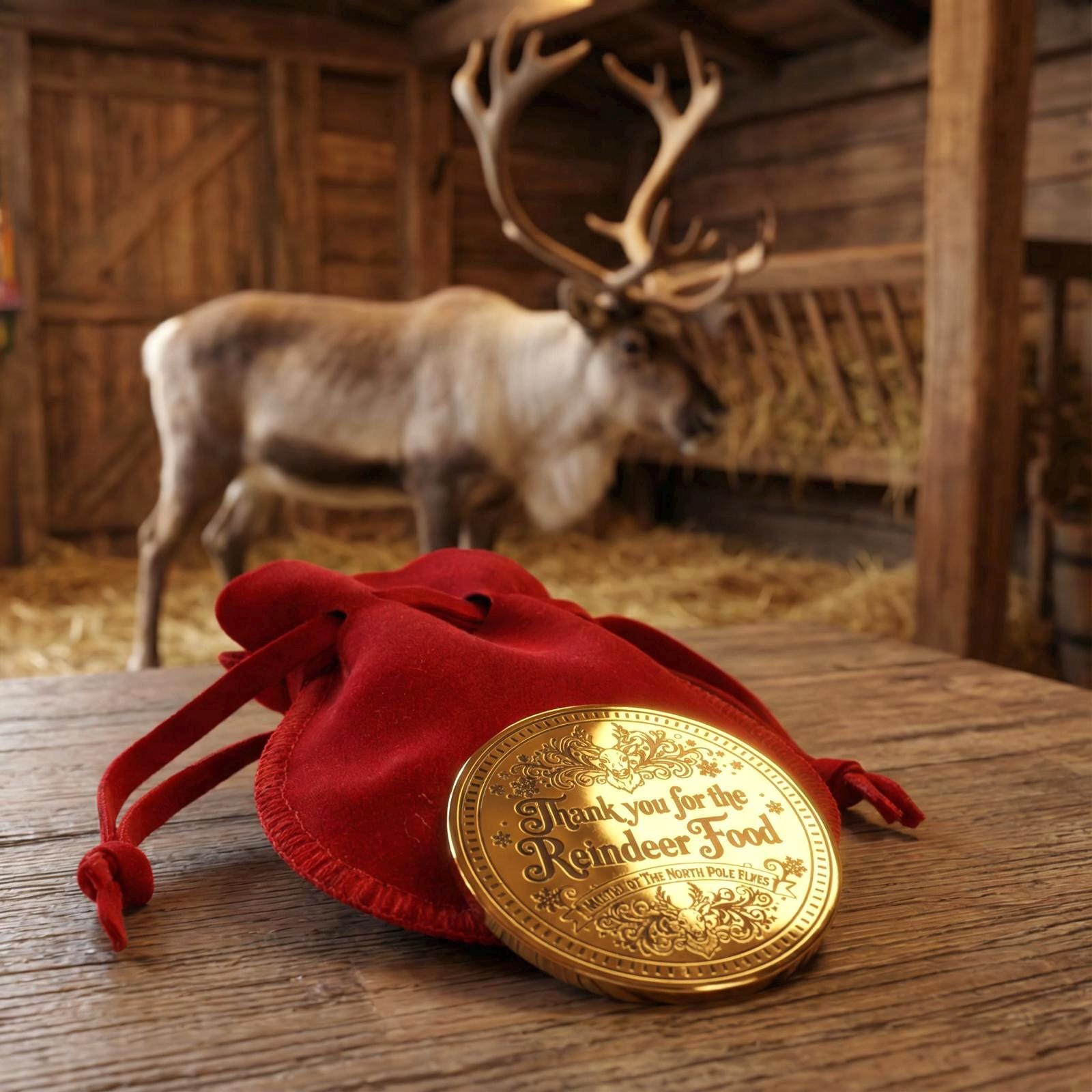 SANTA Gold Coin- Thank You For The REINDEER FOOD! Honorary Elf™ Collection. Leave where you scatter Reindeer Food for Christmas morning!