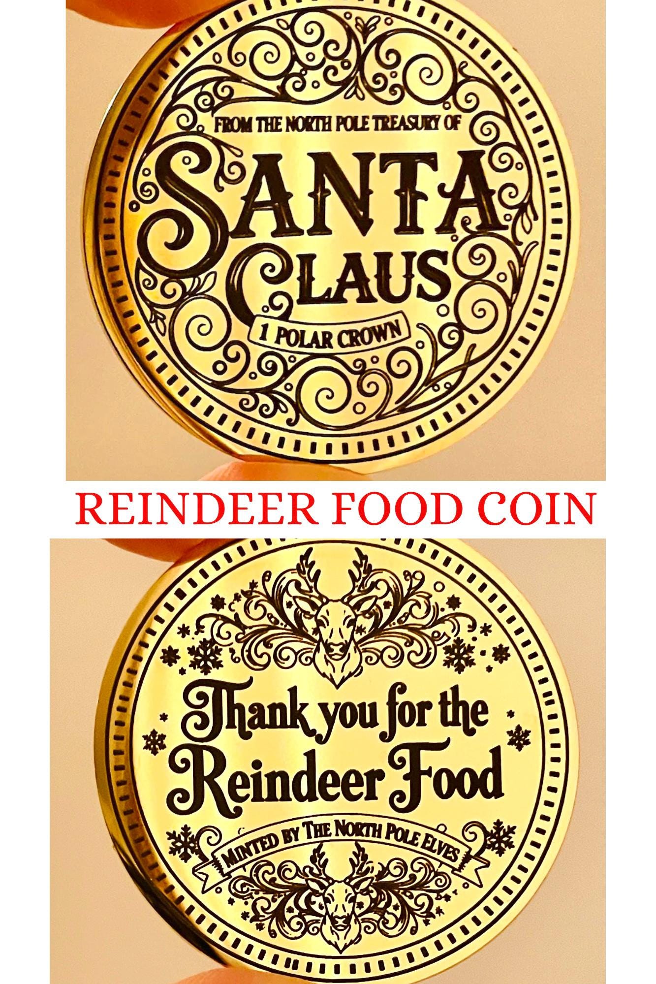 SANTA Gold Coin- Thank You For The REINDEER FOOD! Honorary Elf™ Collection. Leave where you scatter Reindeer Food for Christmas morning!