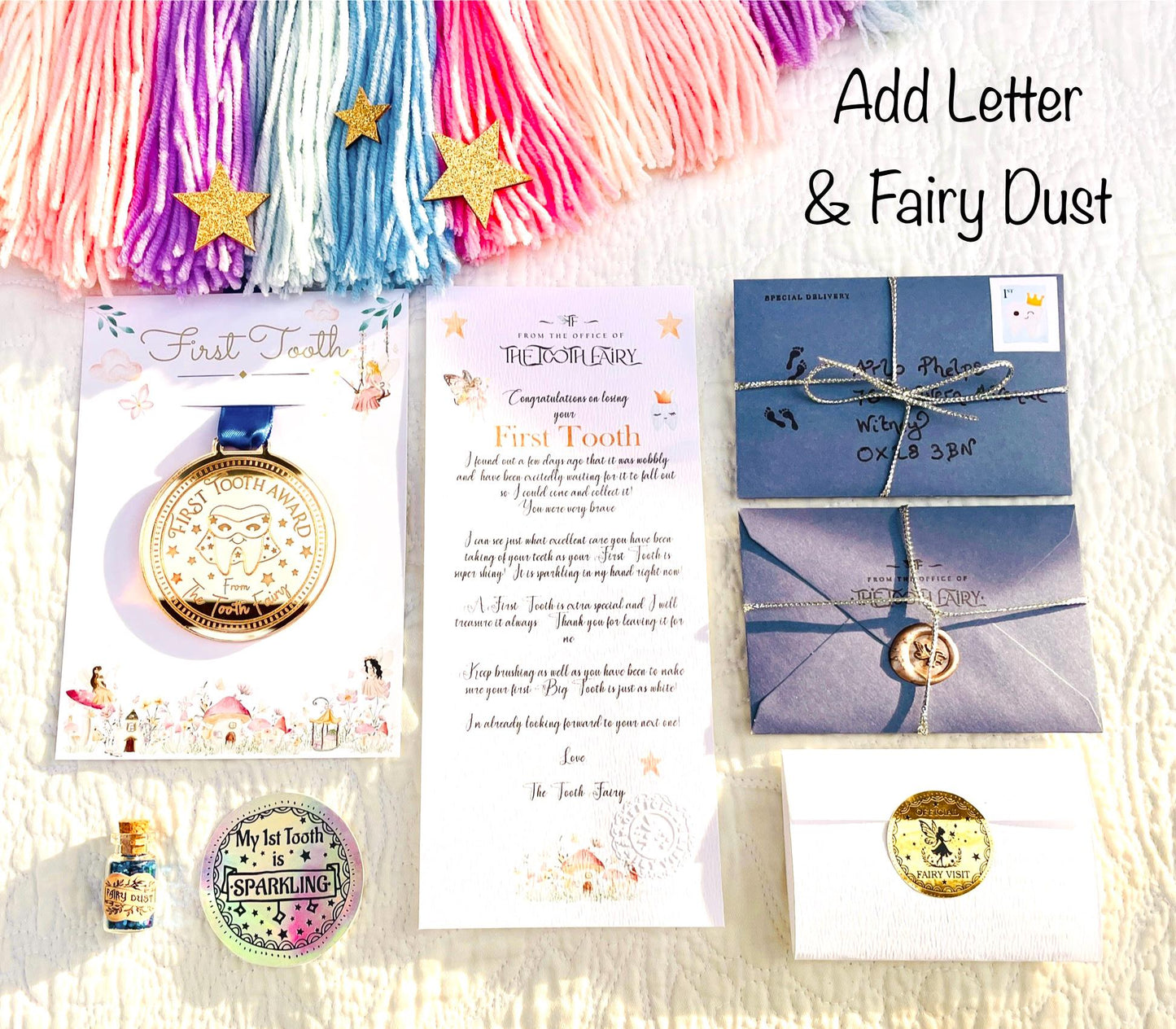 SUPERHERO FIRST Tooth Fairy Medal and Tooth Fairy Letter with Tooth Fairy Gold Coin. Boys First Tooth Fairy Kit. 1st Tooth Fairy Dust