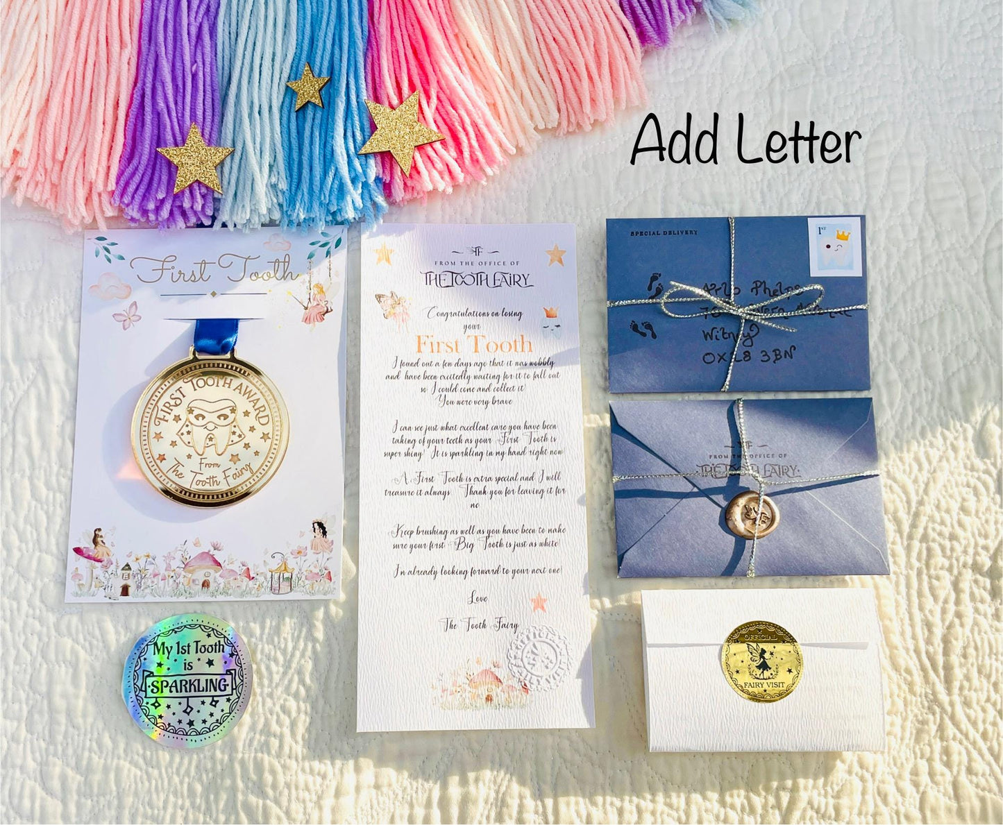 SUPERHERO FIRST Tooth Fairy Medal and Tooth Fairy Letter with Tooth Fairy Gold Coin. Boys First Tooth Fairy Kit. 1st Tooth Fairy Dust