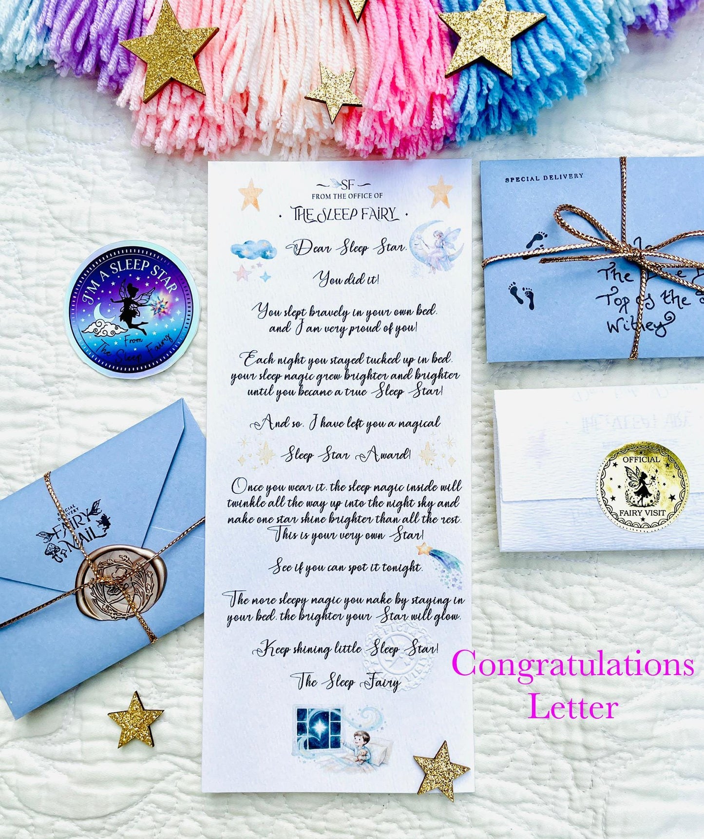 Sleep in your Own Bed Kit- Sleep Fairy Bedtime Reward Set with Dream Coin & Sleep Medal | Includes Sleep Chart with Encouragement Letters __etsy:8057763068