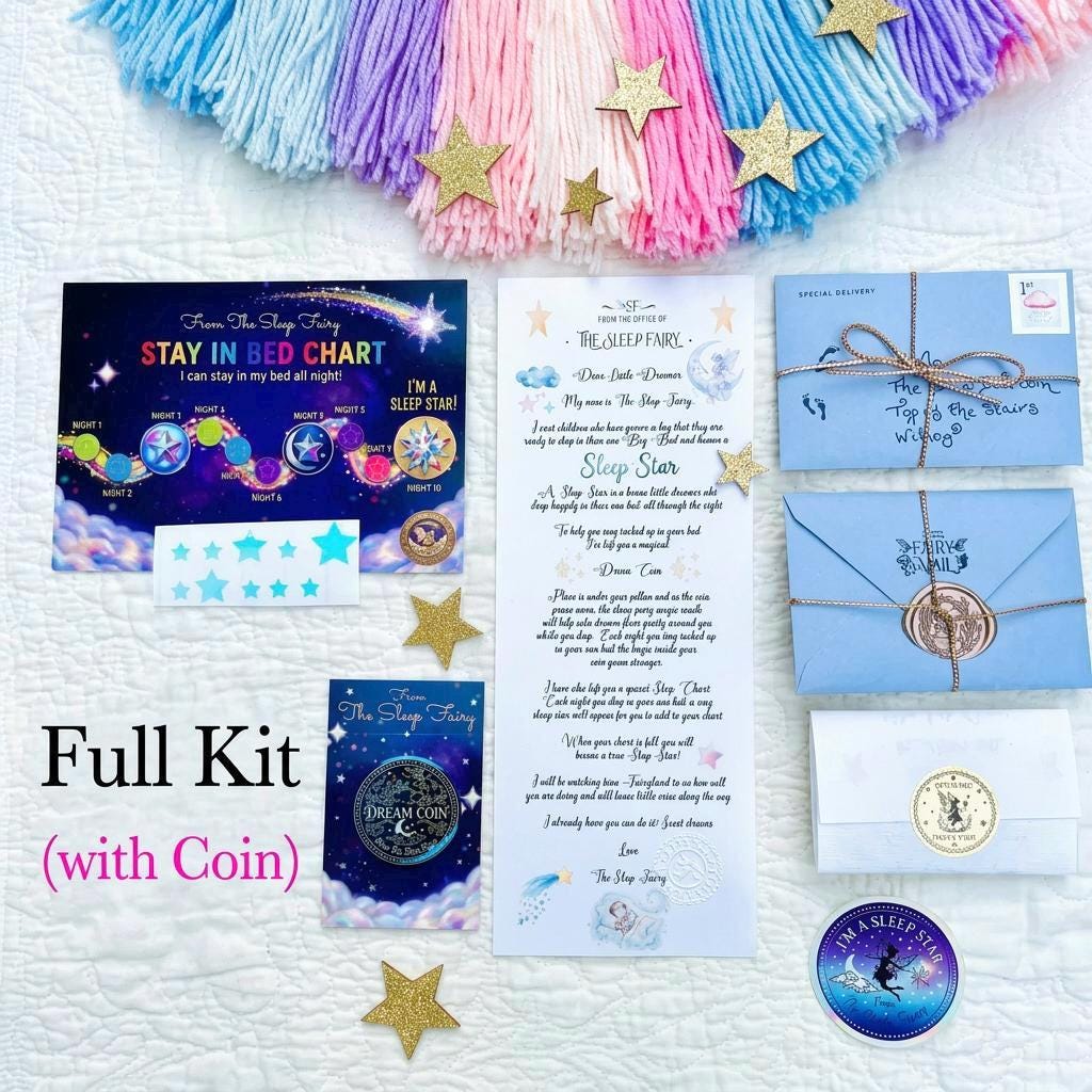 Sleep in your Own Bed Kit- Sleep Fairy Bedtime Reward Set with Dream Coin & Sleep Medal | Includes Sleep Chart with Encouragement Letters __etsy:8086649878