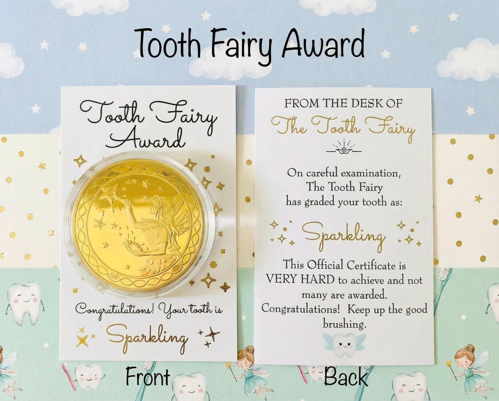 Tooth Fairy Gold Coin- Gift from the Tooth Fairy, Tooth Fairy Certificate, First Tooth Fairy Certificate, 1st Tooth Fairy Kit! Last Tooth