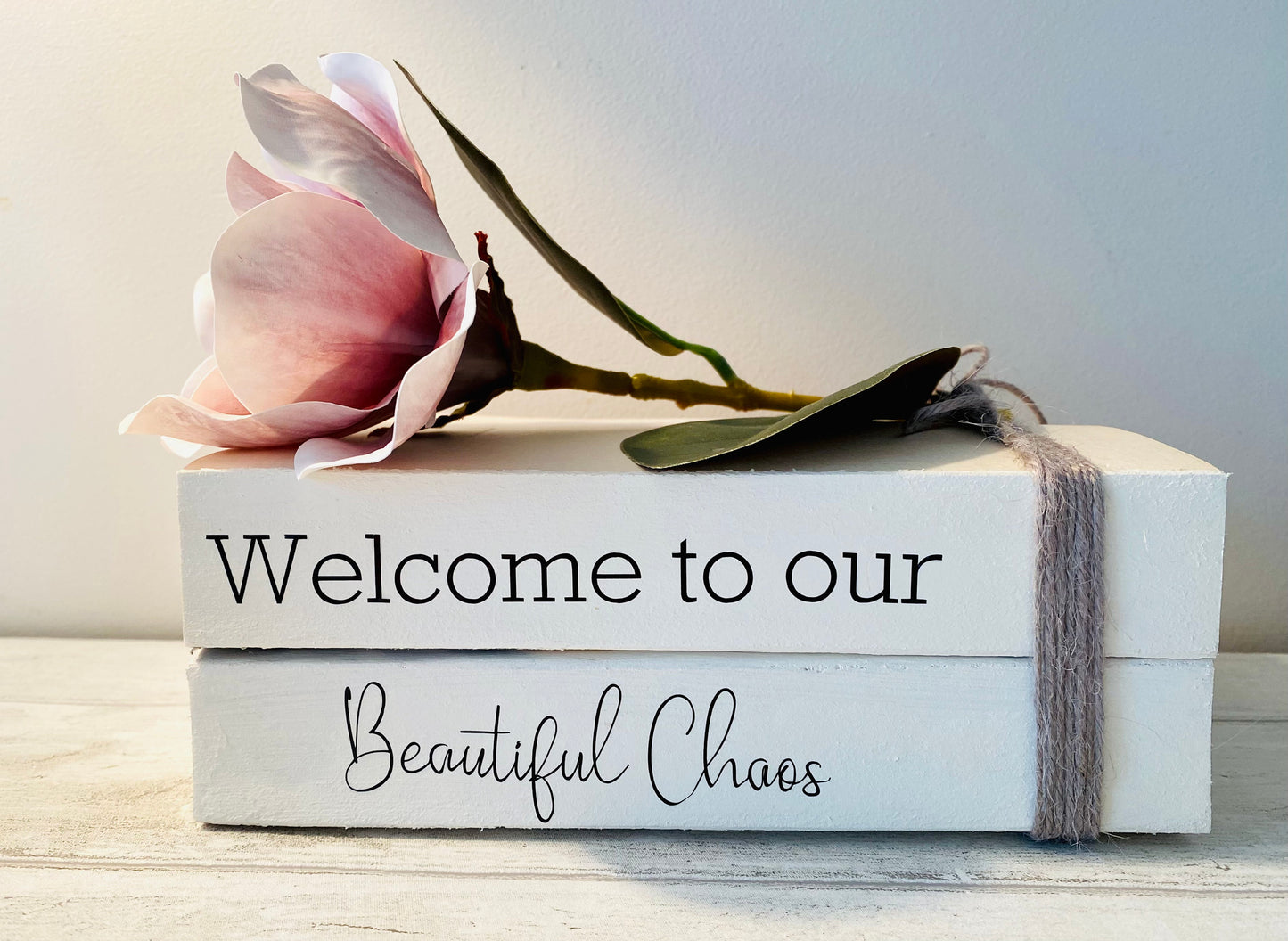 Welcome Hallway Ornament decor- book stack- Welcome Sign, hallway rustic decor- coffee table decor