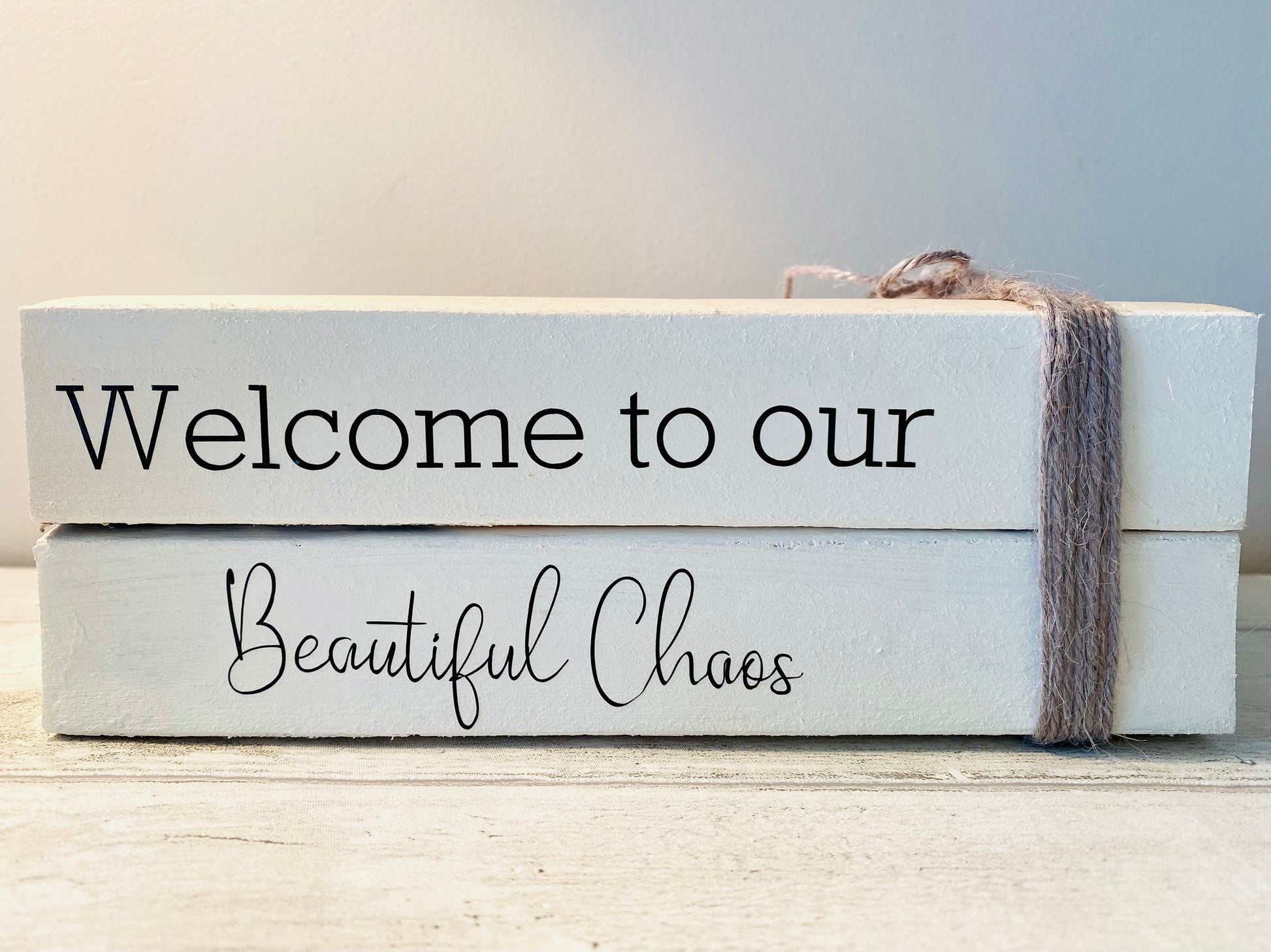 Welcome Hallway Ornament decor- book stack- Welcome Sign, hallway rustic decor- coffee table decor