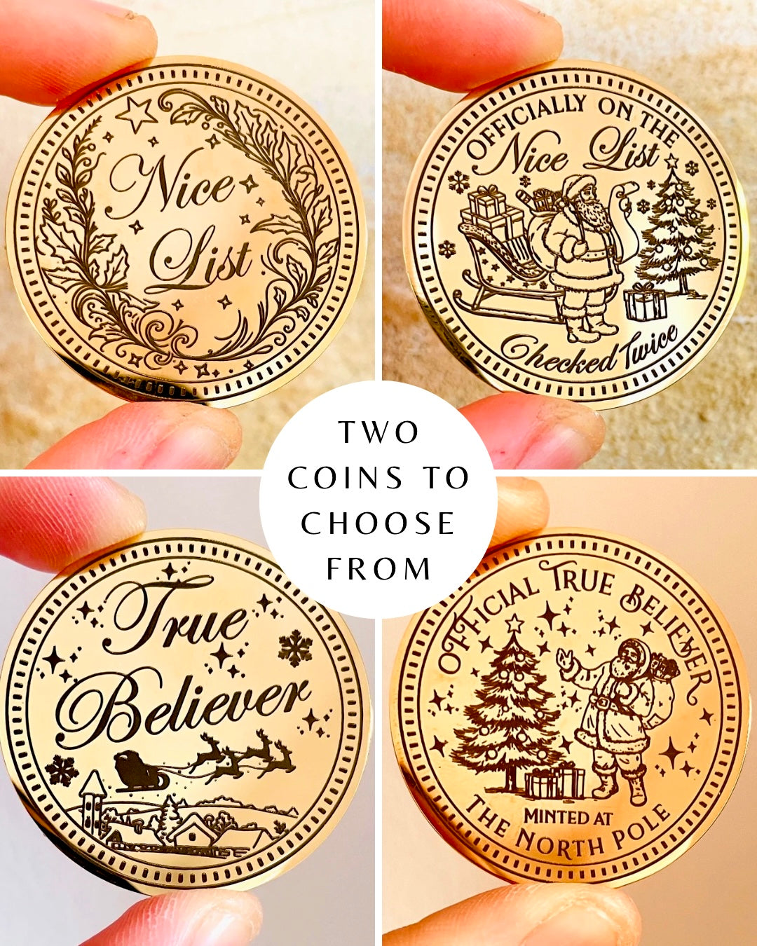 Nice List Christmas Coin with Elf Dust. True Believer Gold Coin from Santa (can be personalised)- Stocking Filler or Christmas Eve Box Filler