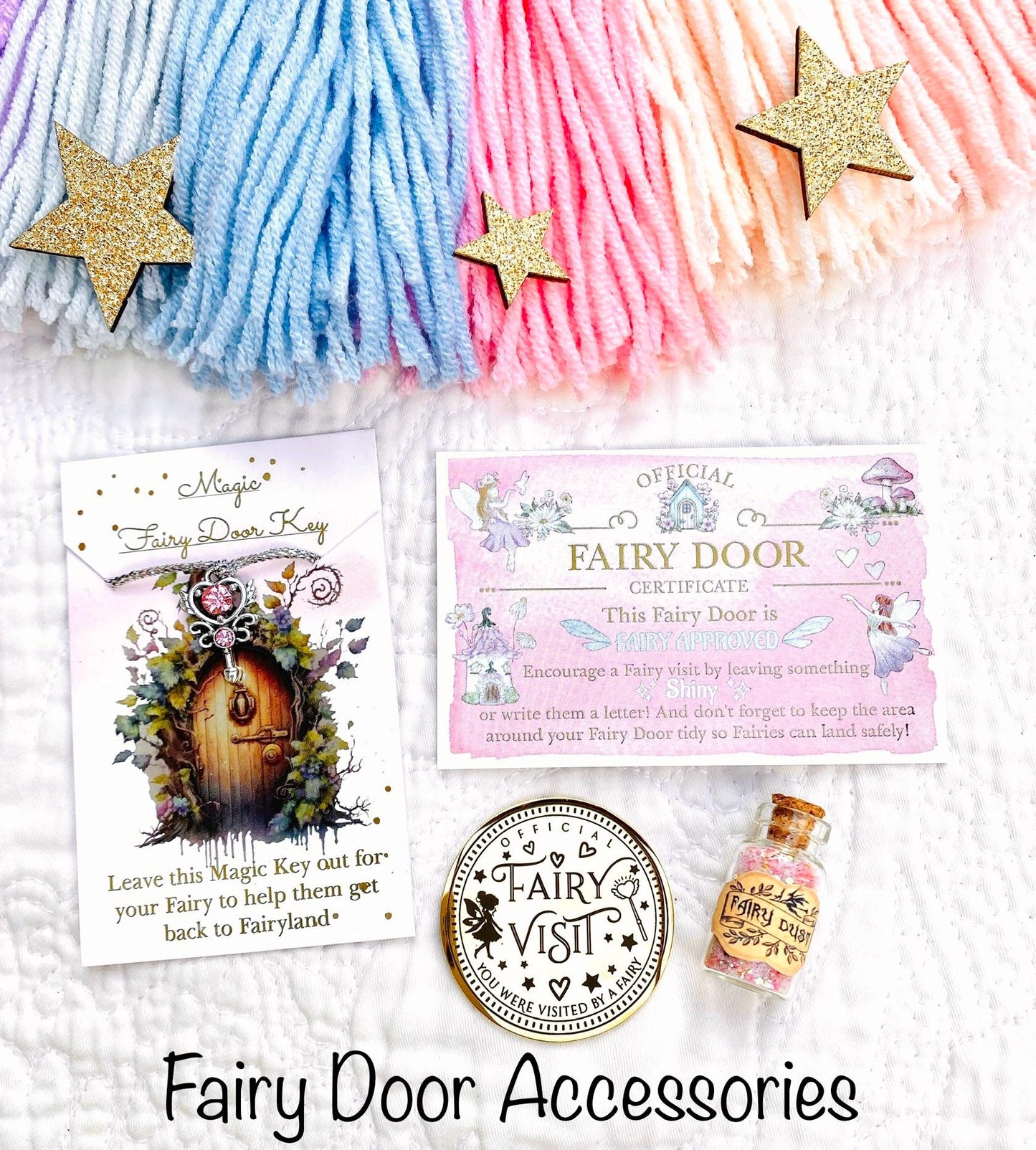 YELLOW FAIRY DOOR, Ladder, Fairy Bench & Fairy Postbox for Fairy Bedroom! Fairy Country Cottage