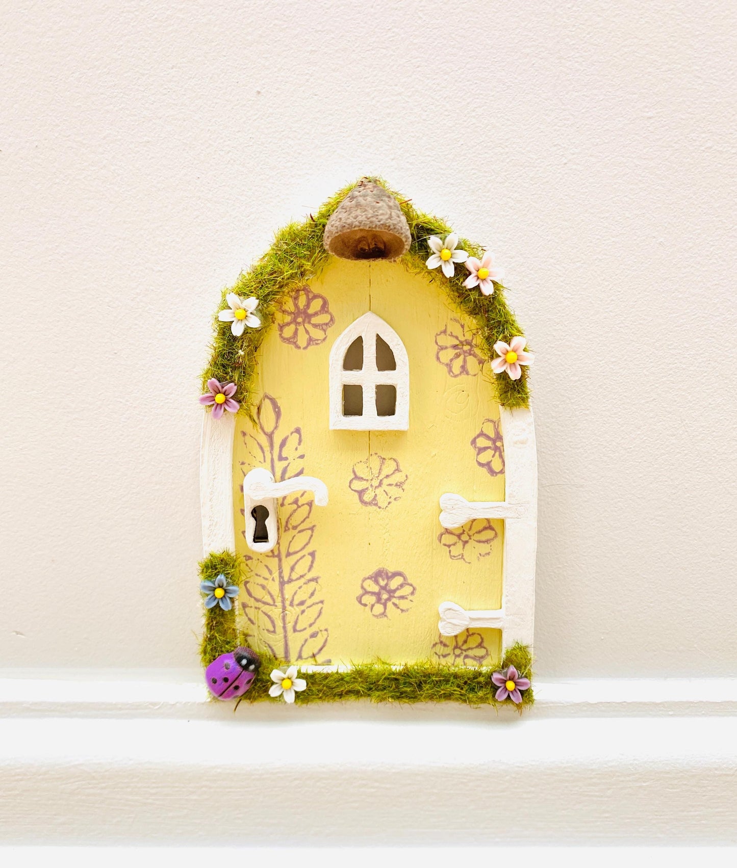 YELLOW FAIRY DOOR, Ladder, Fairy Bench & Fairy Postbox for Fairy Bedroom! Fairy Country Cottage