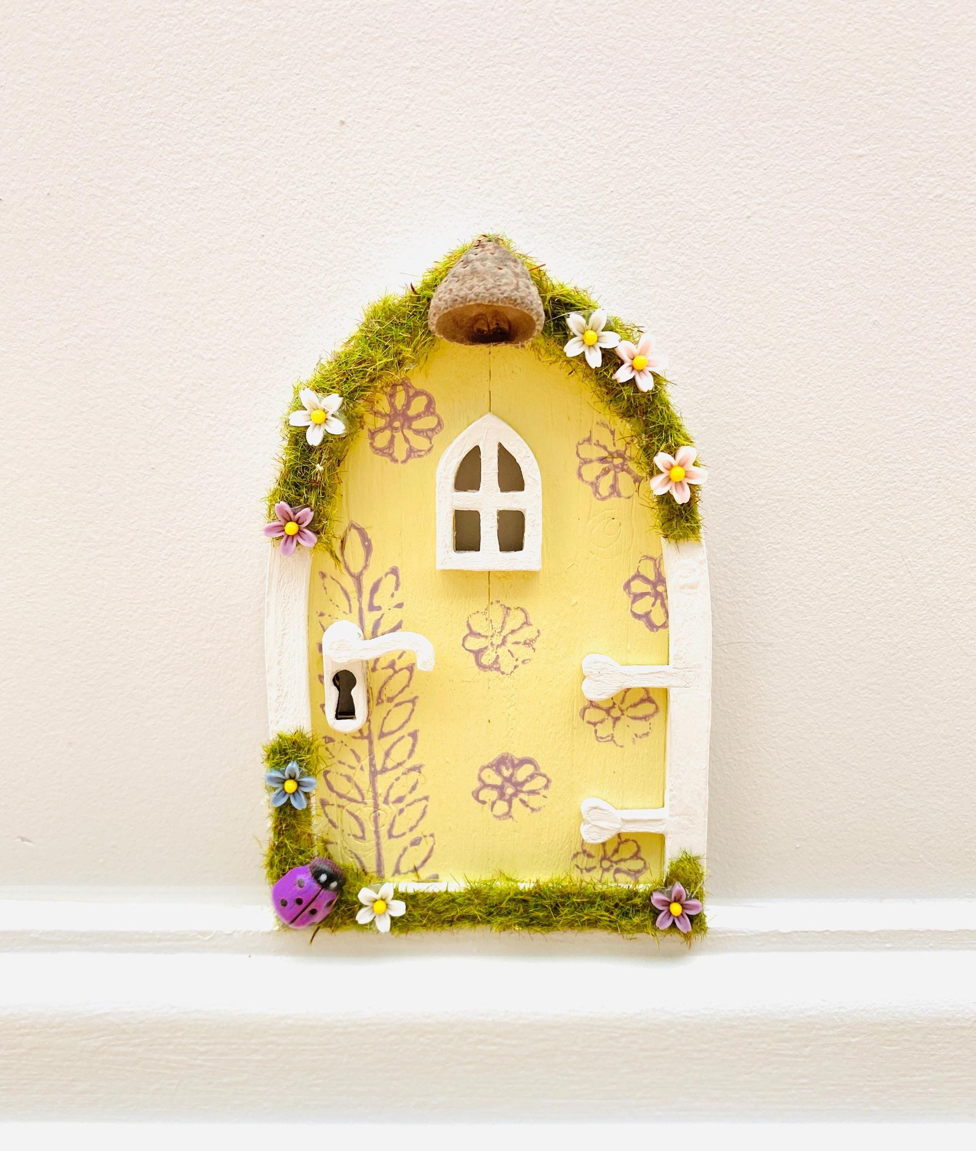 YELLOW FAIRY DOOR, Ladder, Fairy Bench & Fairy Postbox for Fairy Bedroom! Fairy Country Cottage